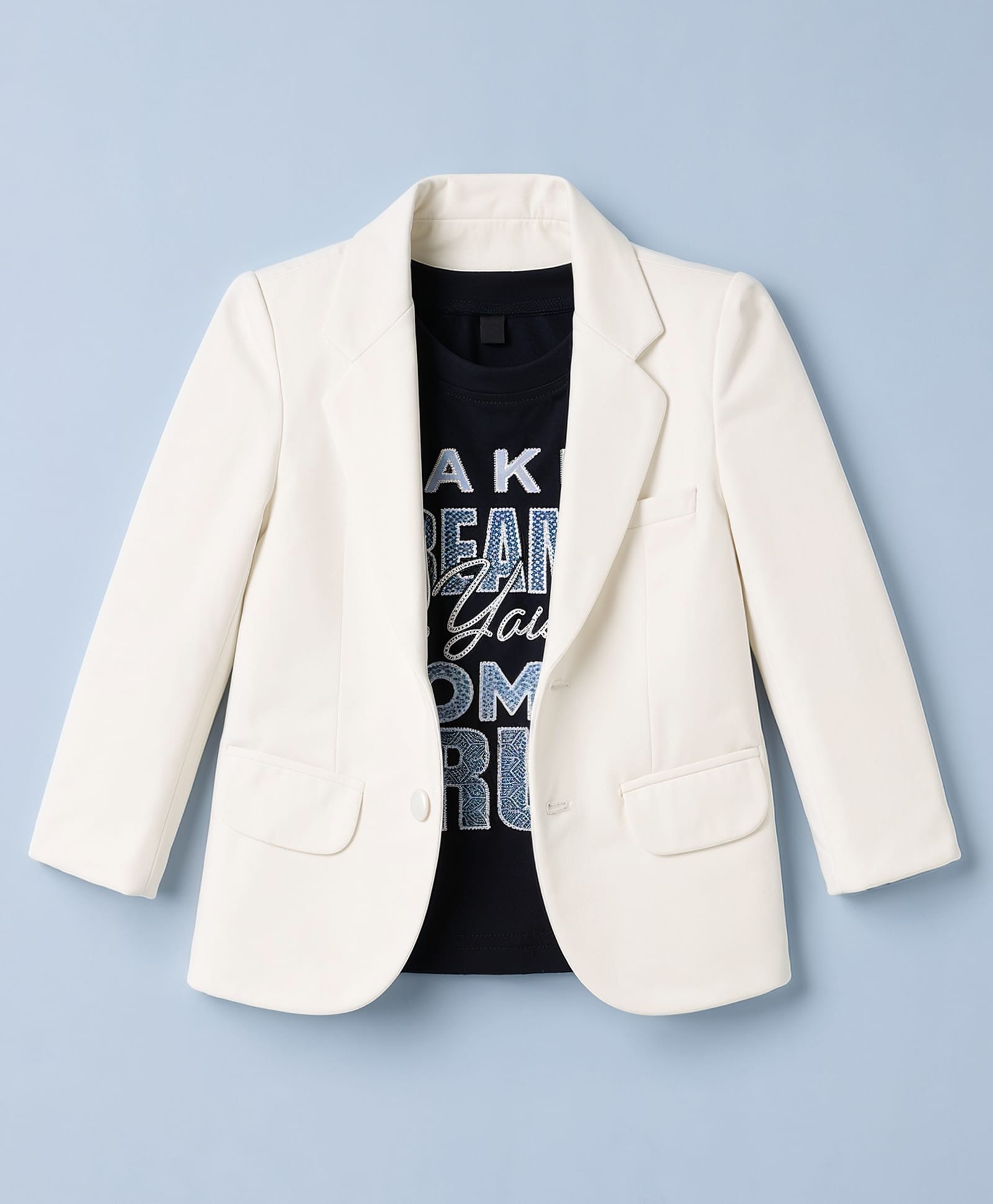 Robo Fry Cotton Woven Full Sleeves Solid Blazer With Text Printed T-Shirt - White-picture-16