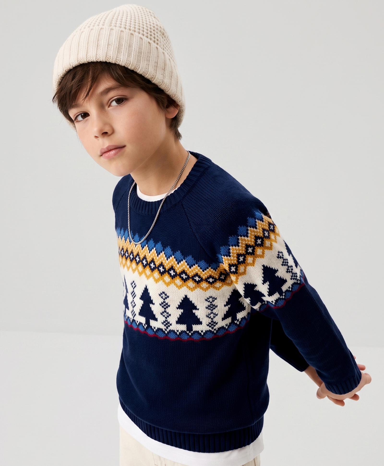 Pine Kids Knit Full Sleeves Pullovers With Tropical Design - Navy Blue-picture-20