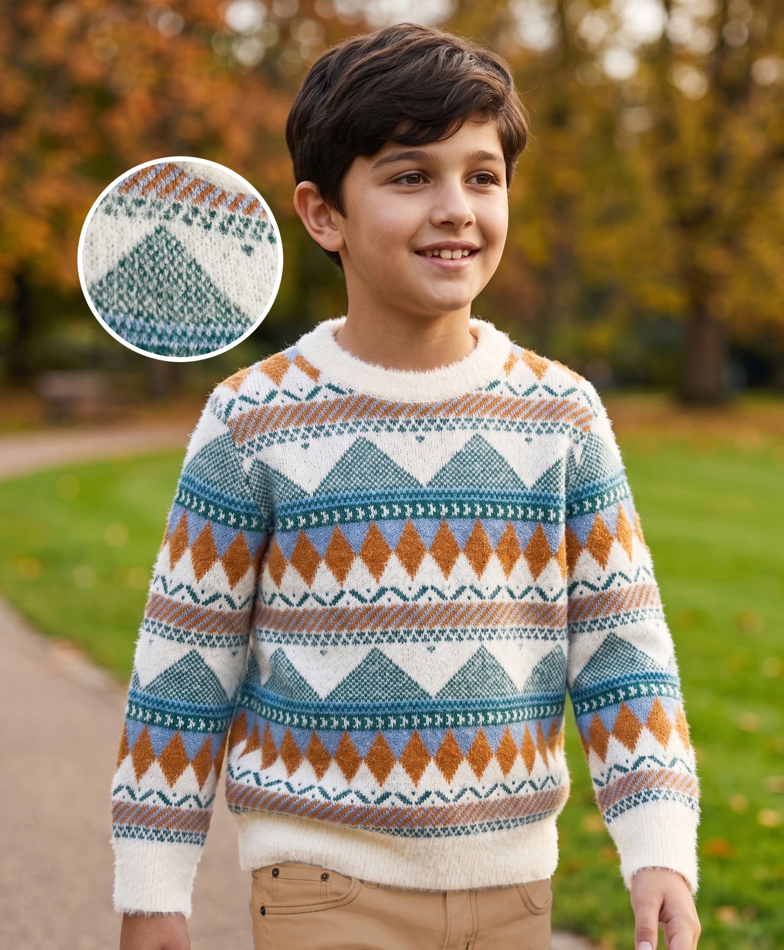 Pine Kids Knit Full Sleeves Triangular Designed Pullover Sweater - Light Blue-picture-22