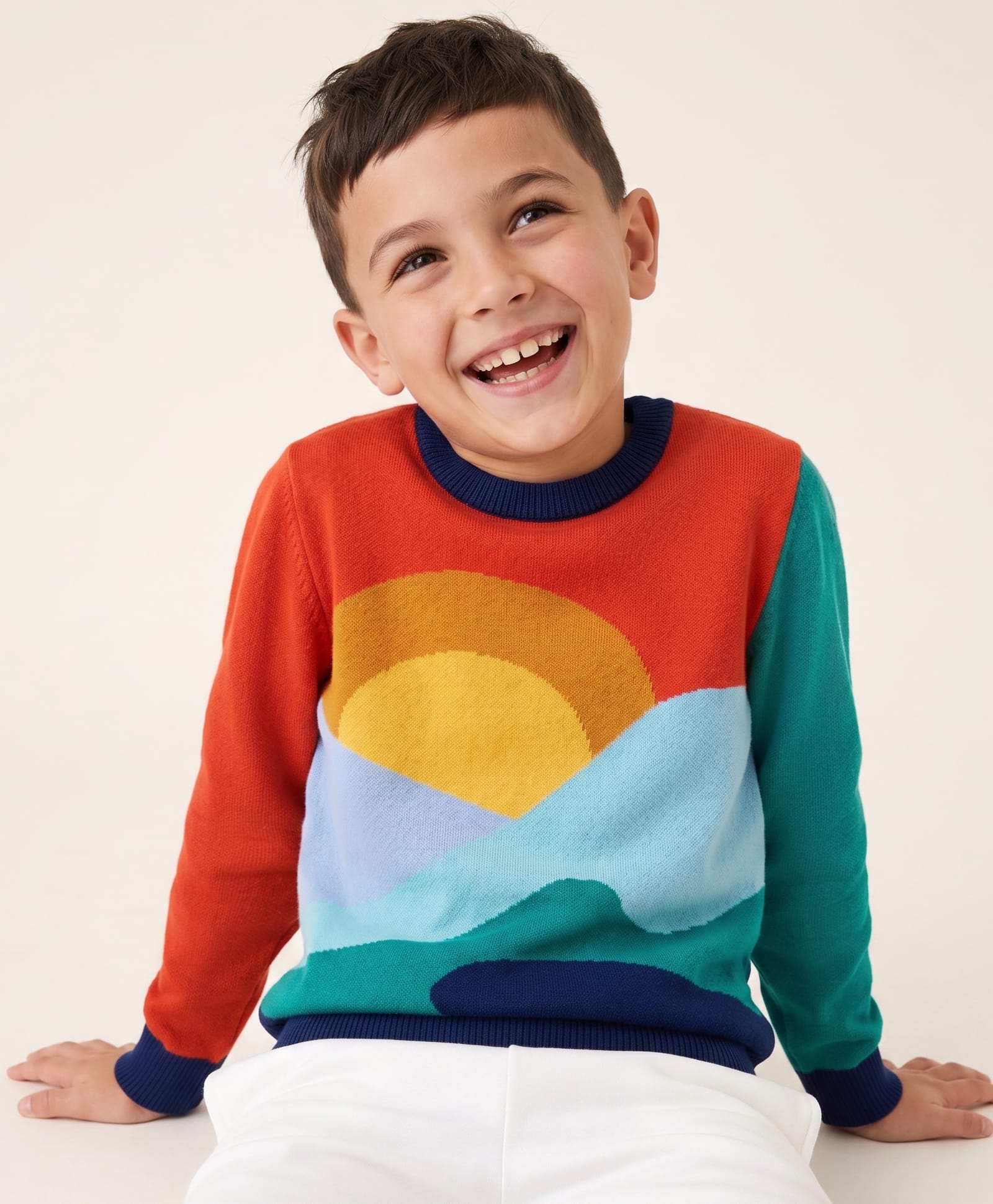 Pine Kids Knit Full Sleeves Pullover with Abstract Landscape Design - Rust Orange-image-20