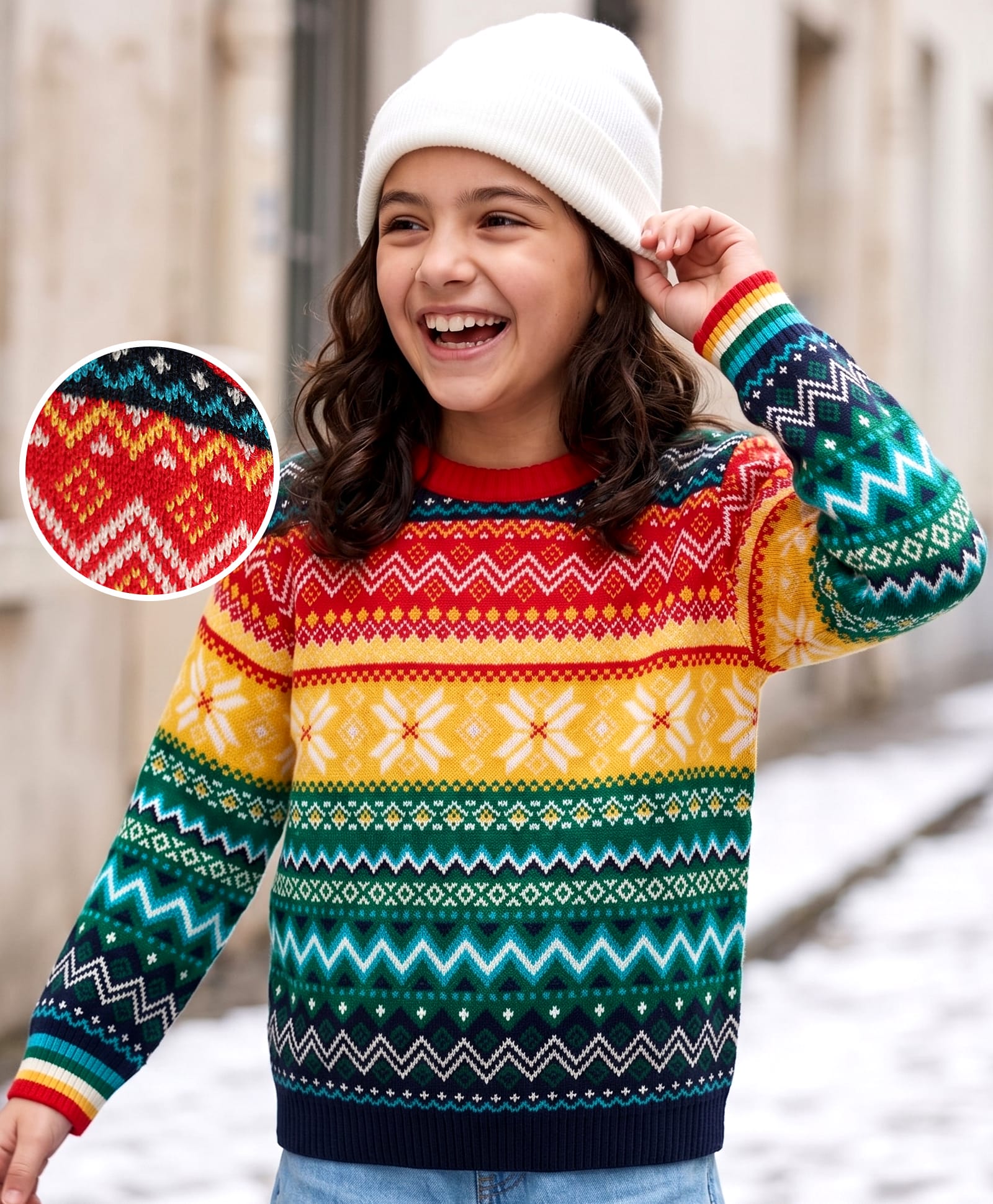 Pine Kids Knit Full Sleeves Pullovers with Floral Design - Green Red & Yellow-picture-25
