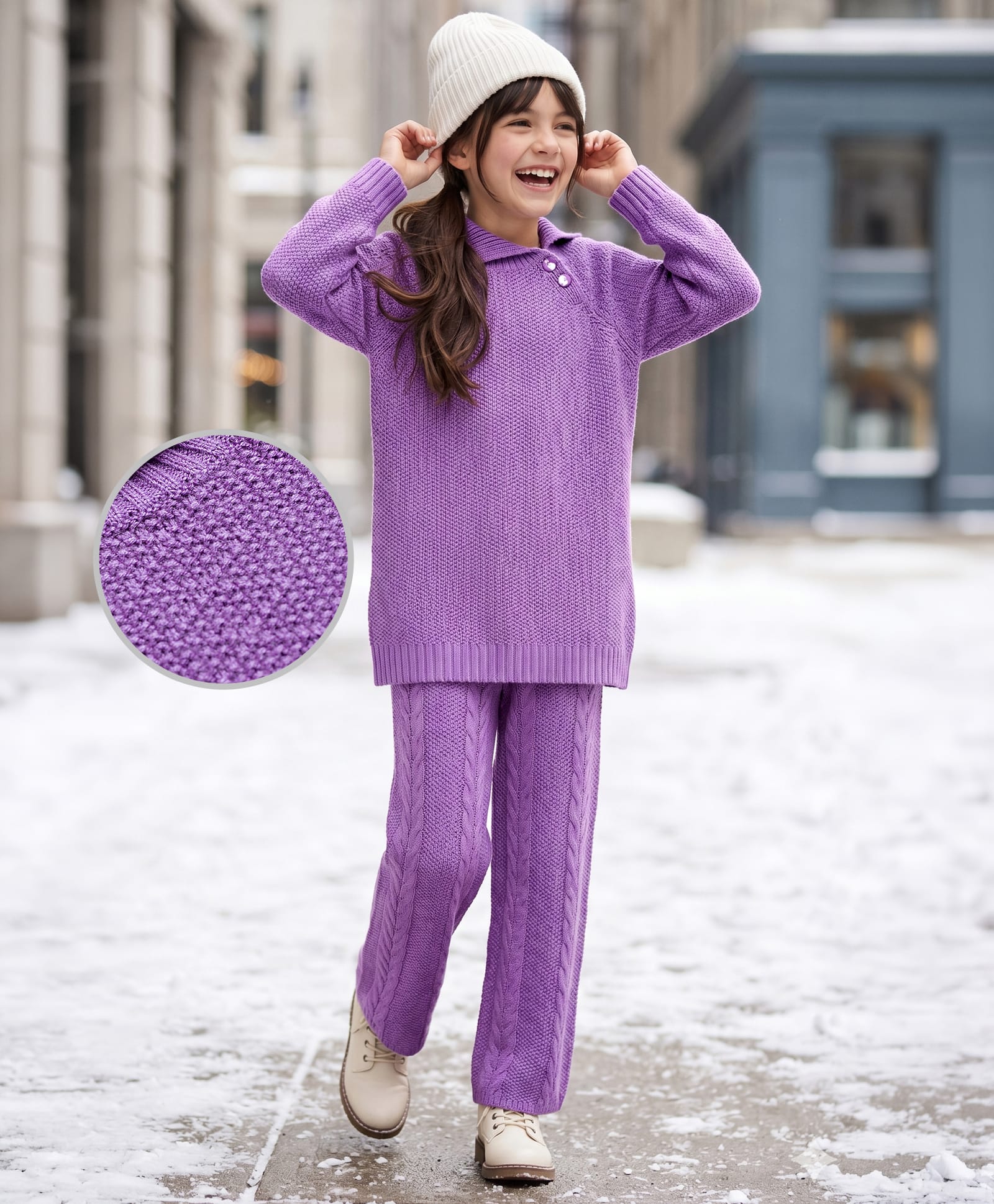 Pine Kids Knitted Full Raglan Sleeves Sweater Set - Purple-picture-36