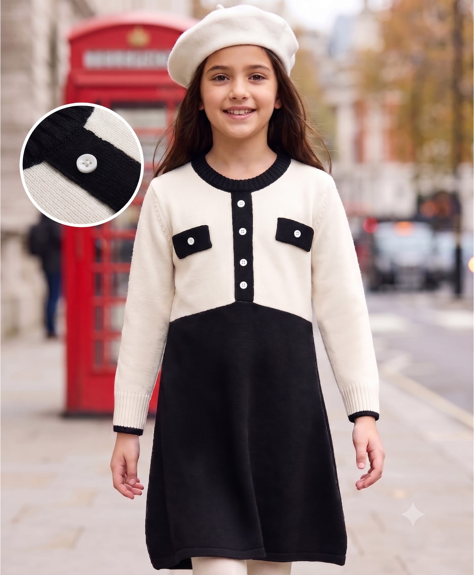 Pine Kids Knit Full Sleeves Solid Woollen Dress - Black-image-48