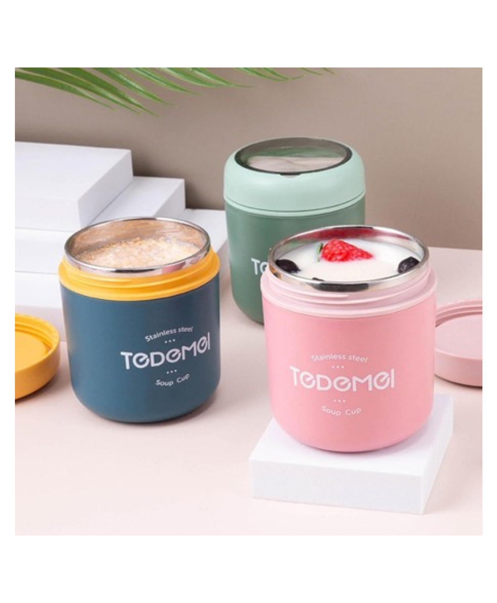 YAMAMA Stainless Steel Thermal Lunch Box with Spoon, Lunch Box Thermos Food Storage Jar Insulated Soup Container 530 ml - Color May Vary-picture-22