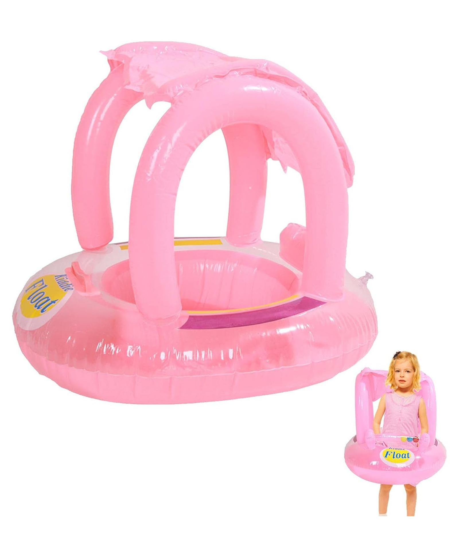 YAMAMA Inflatable Handle Swimming Baby Float Tube for Kids, Safe Anti-flip Inflatable Swimming Floats for Kids - Pink-image-22