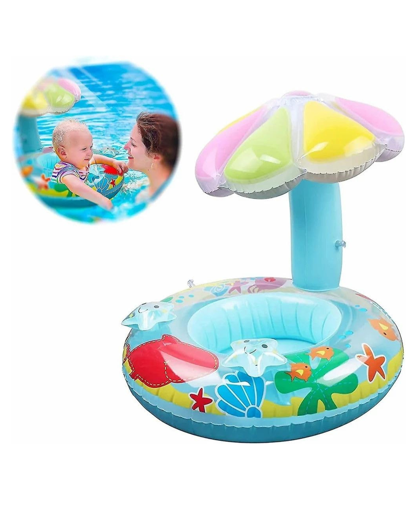 YAMAMA Mushroom Inflatable Swimming Baby Float Tube for Kids, Safe Anti-flip Inflatable Swimming Floats for Kids - Blue-image-9