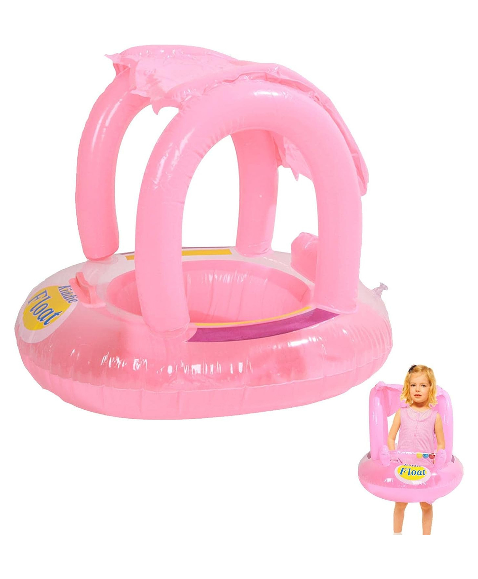 YAMAMA Inflatable Swimming Baby Float for Kids, Safe Anti-flip With Sun Protection Inflatable Swimming Floats for Kids - Pink-image-21