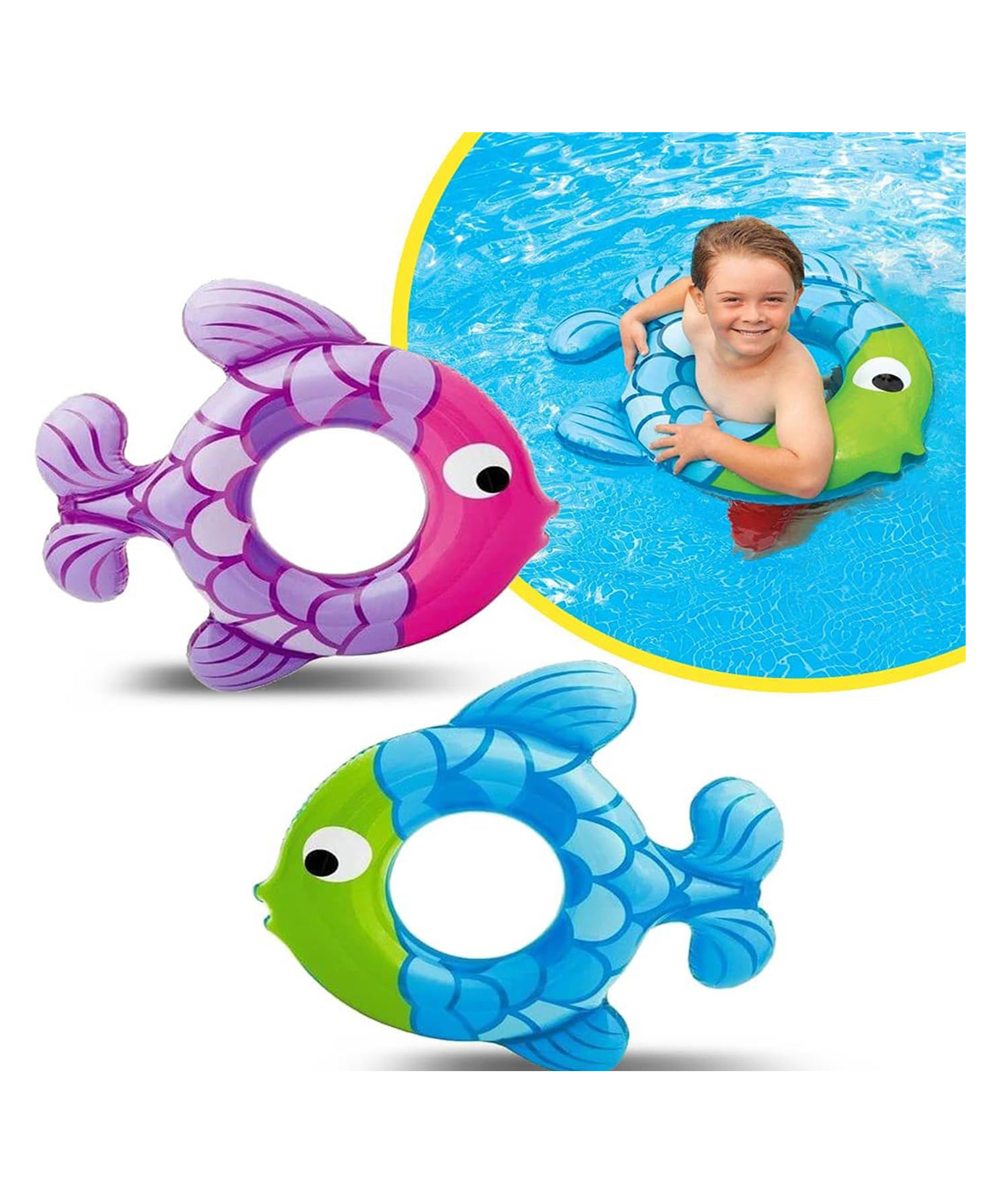 YAMAMA Fish Shape Design Inflatable Swimming Tube Ring, Beach Pool Inflatable Swimming Ring Tube for Kids - Pack of 1 - Color May Vary-image-47