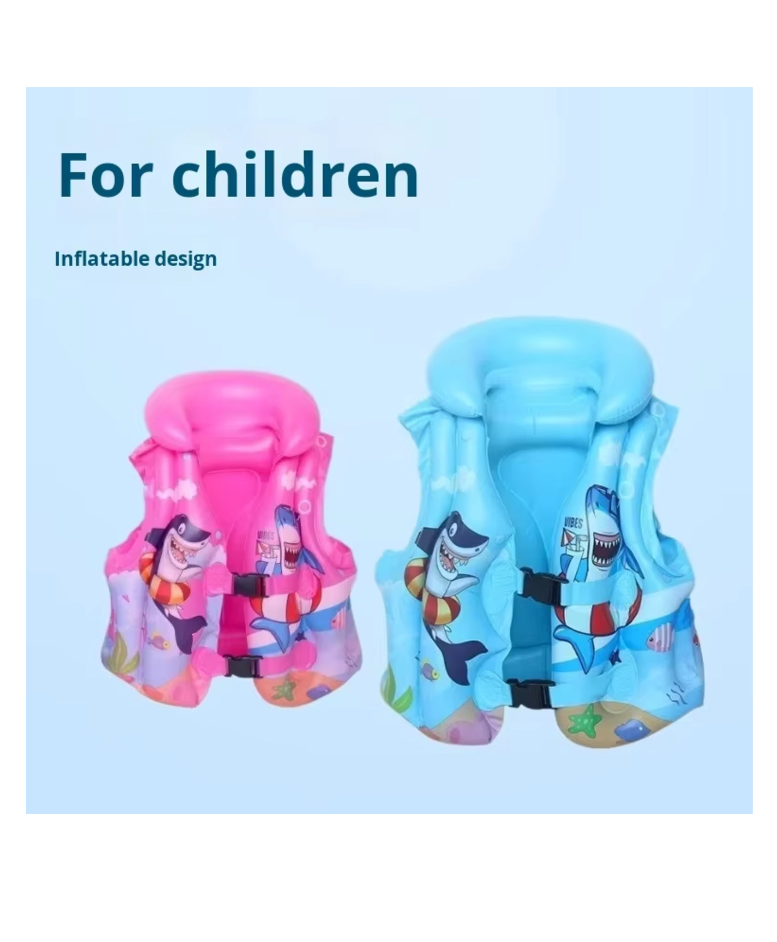 YAMAMA Inflatable Swimming Vest With Neck Support Collar, Cartoon Shark Print Swim Life Jacket with Double Safety Buckle for Kids, Adjustable Safety Swim Training Vest for Beach Pool - Color May Vary-image-46