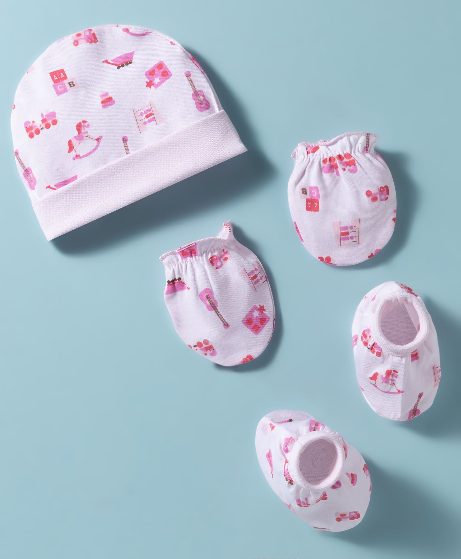 CUCUMBER Interlock Knit Toys Printed Cap Mittens & Booties Set Baby Pink - Diameter 17 cm-image-41