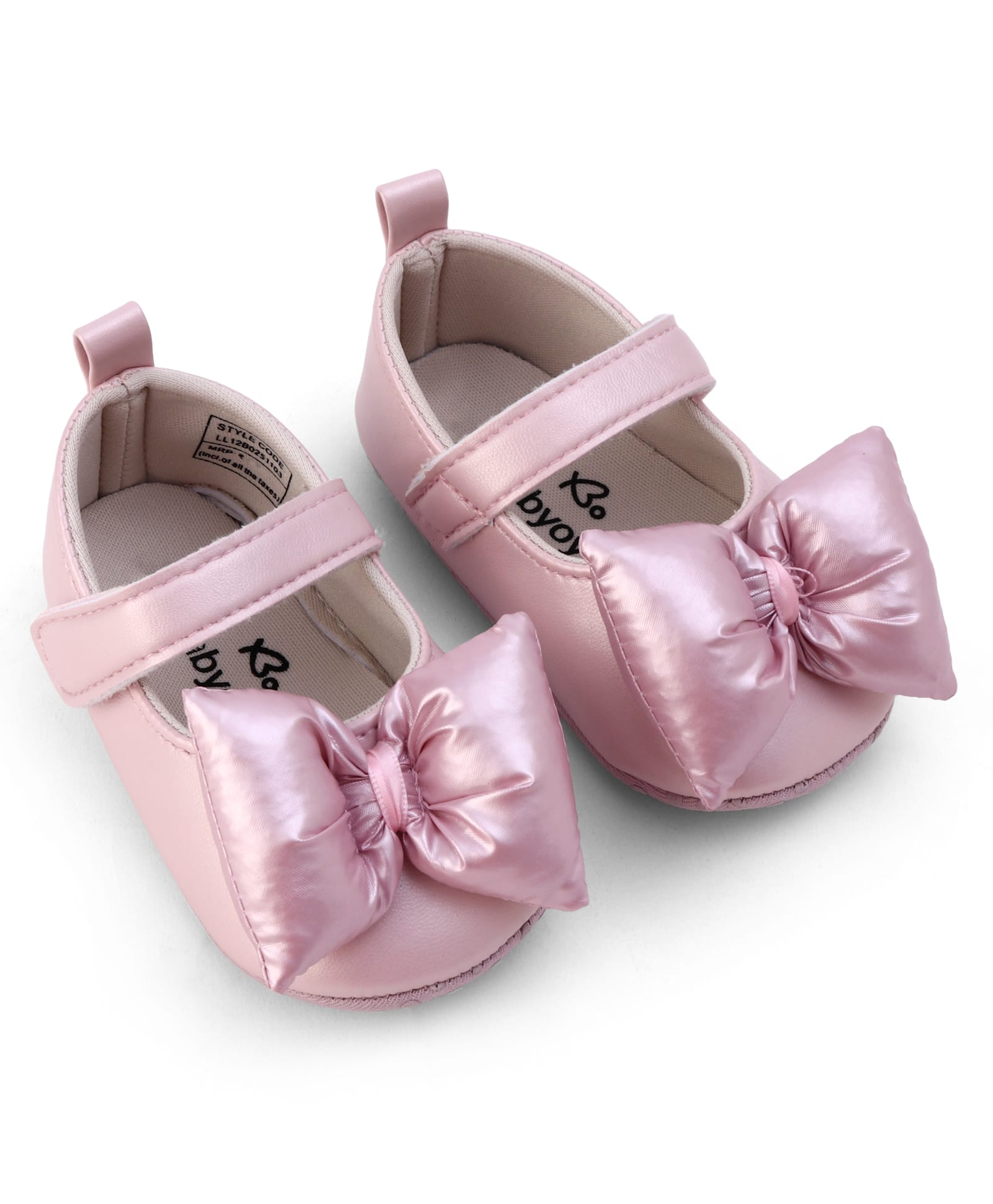 Babyoye Velcro Closure Booties With Bow Applique - Pink-picture-15