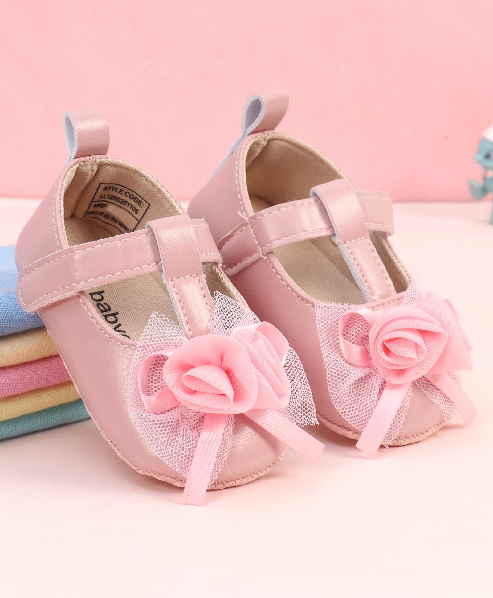 Babyoye Velcro Closure Booties With Floral Applique - Pink-image-43