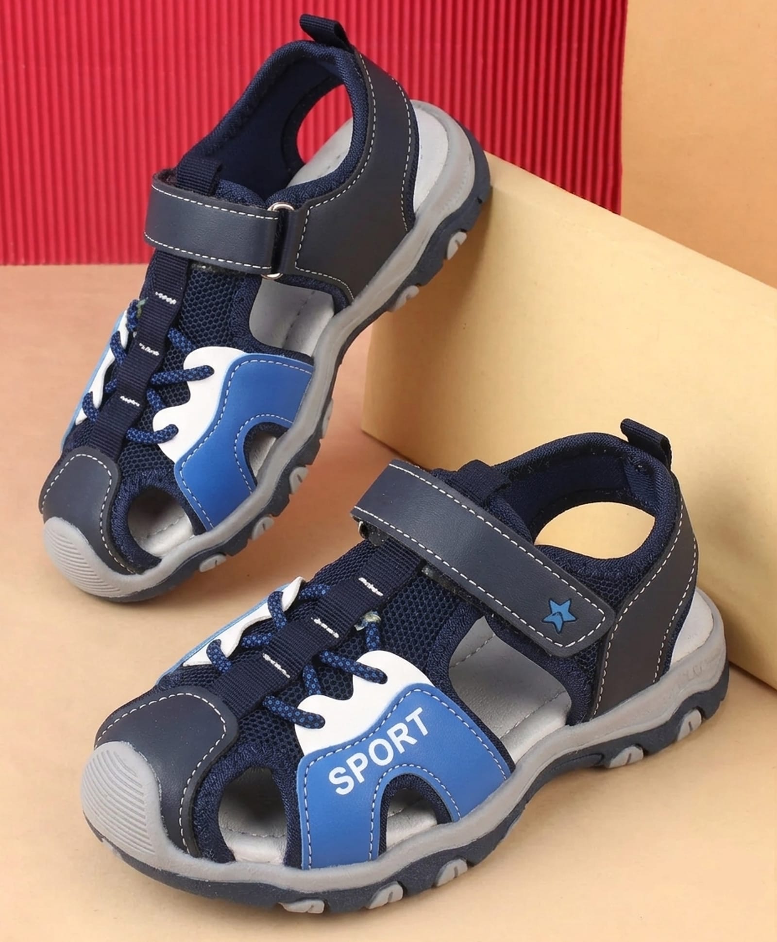 Cute Walk by Babyhug Velcro Closure Sandal With Sport Print - Blue-image-22