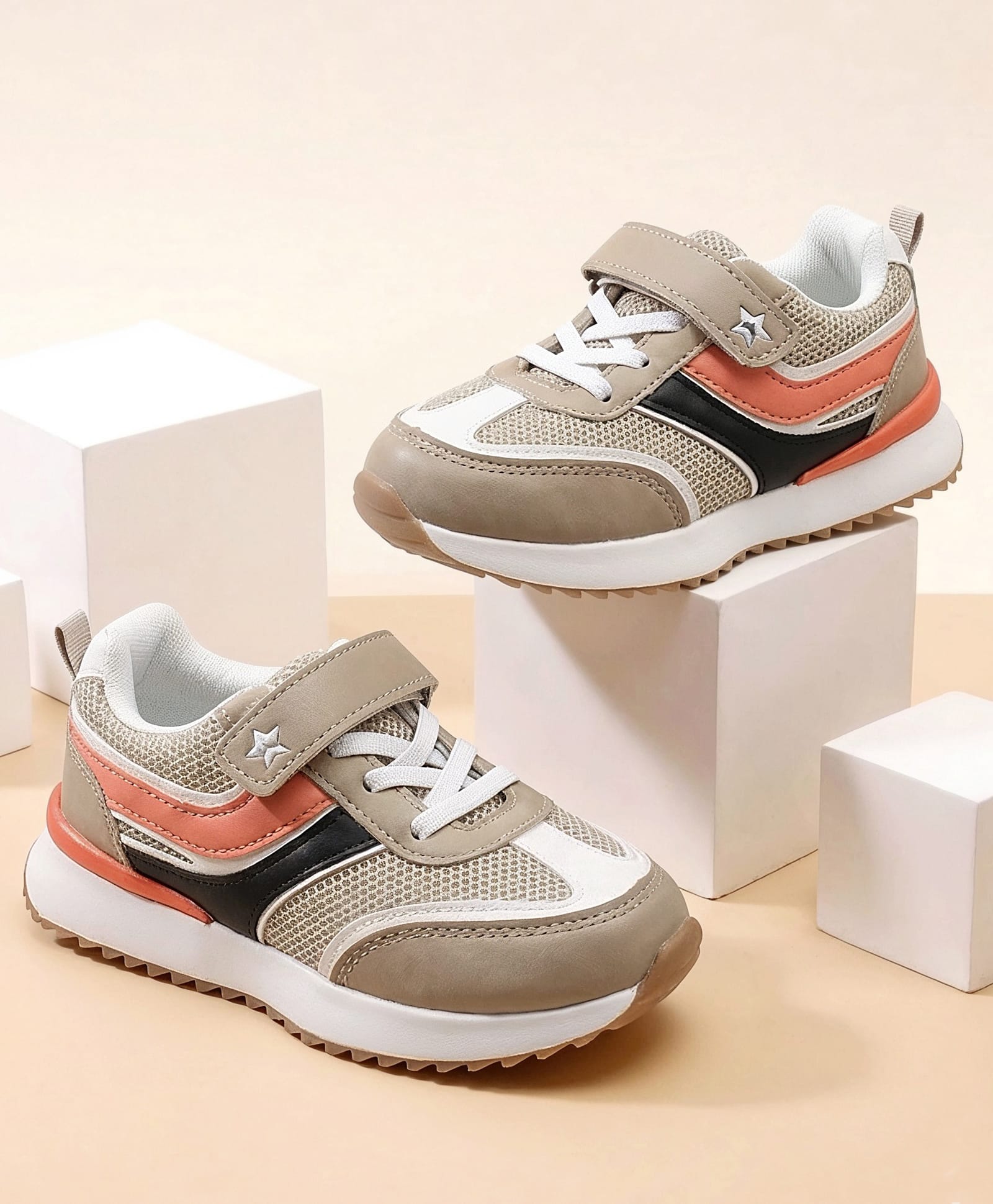 Cute Walk by Babyhug Velcro Closure Sneaker Shoes With Star Applique - Beige-picture-20