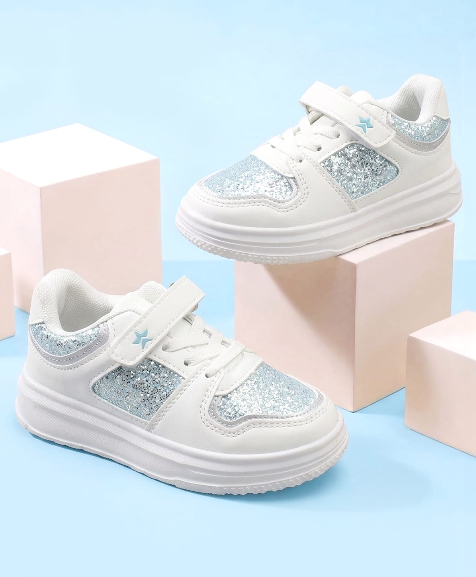 Cute Walk by Babyhug Velcro Closure Glitter Printed Sneaker - Light Blue-image-43