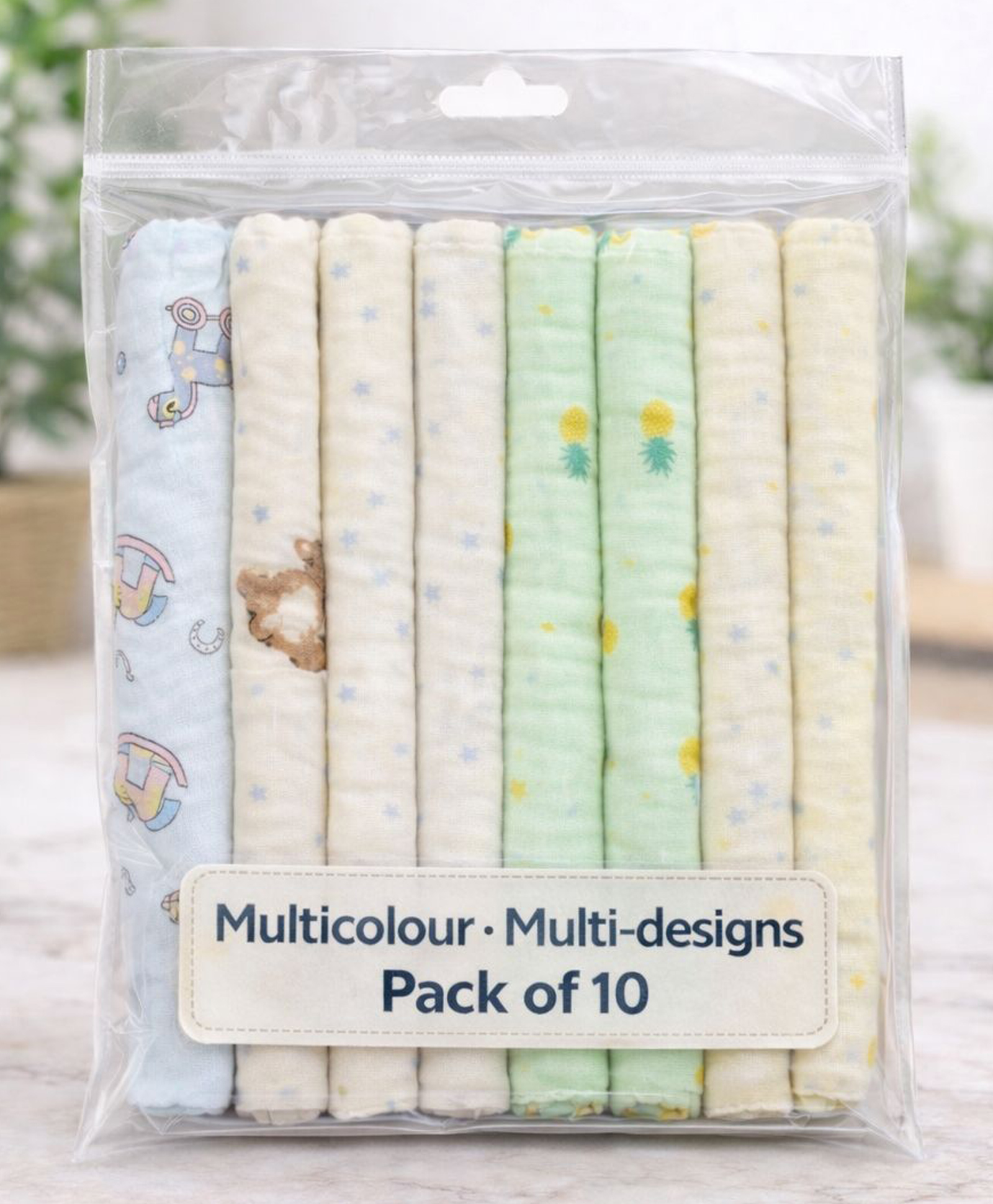 Totilo Soft Cotton Muslin Hankies for Babies Multicolour & Prints Daily Use Face Cloth - (pack of 10)-picture-28