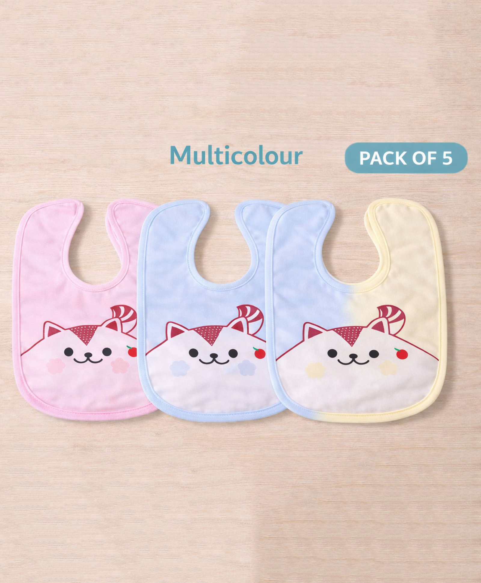 Totilo cute Cat Print Baby Bib - Soft & Absorbent Feeding Apron for Infants ( pack of 5)-image-4