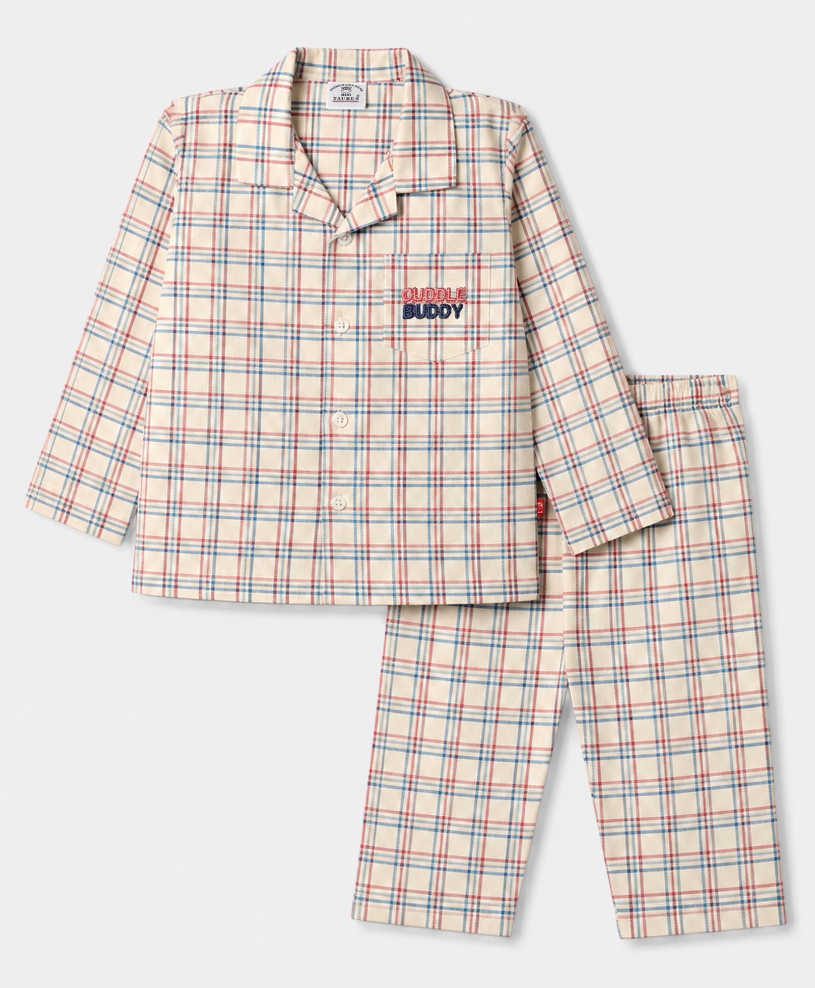 Mini Taurus Interlock Woven Full Sleeves Shirt & Pyjama Checks Co-Ord Night Suit - Red-picture-10