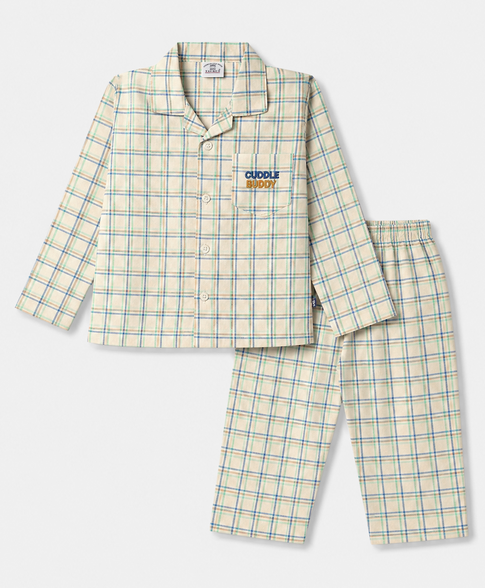Mini Taurus Interlock Woven Full Sleeves Shirt & Pyjama Checks Co-Ord Night Suit - Green-picture-29