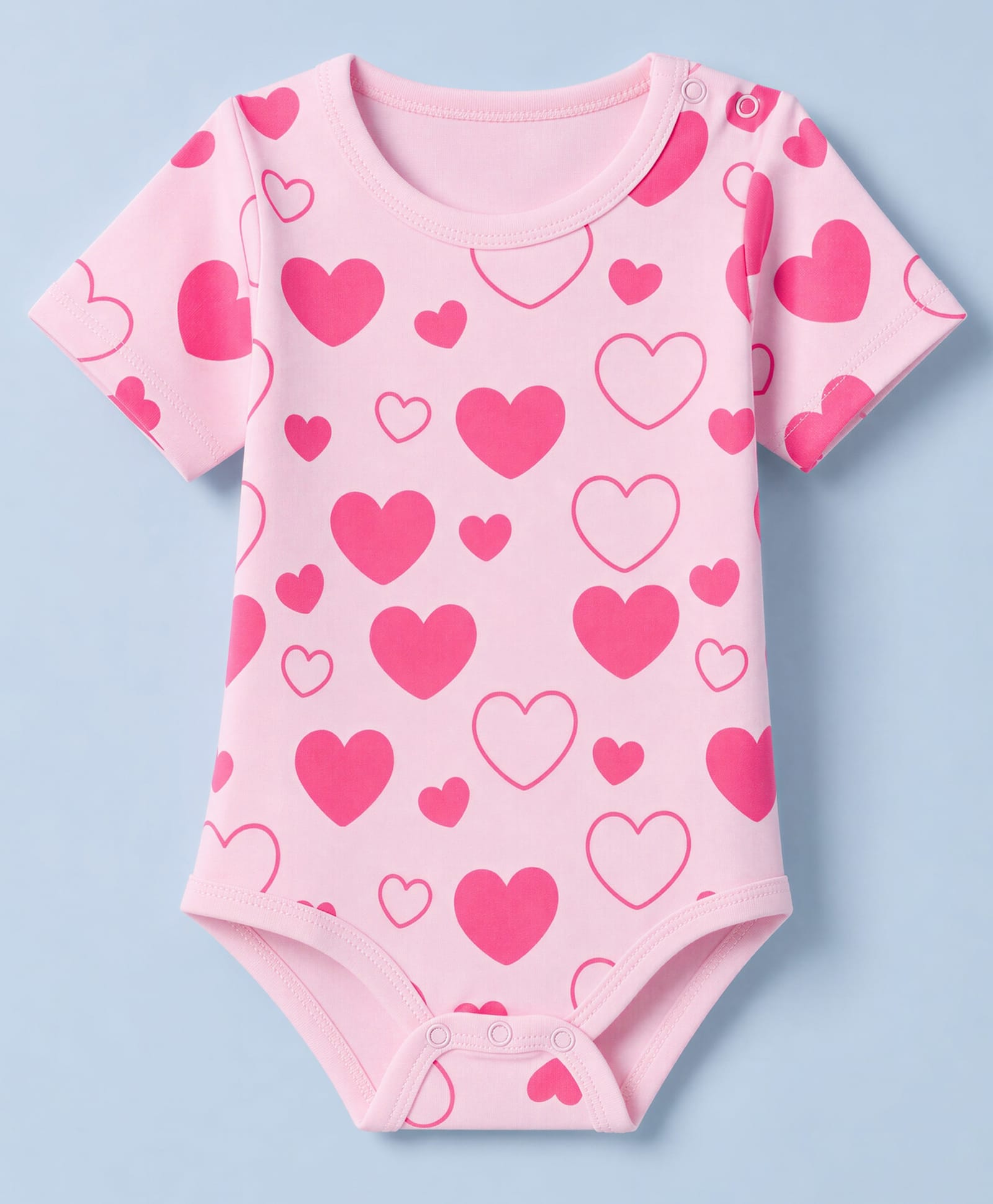 Doodle Poodle 100% Cotton Knit Half Sleeves Hearts Printed Onesie - Pink-picture-8