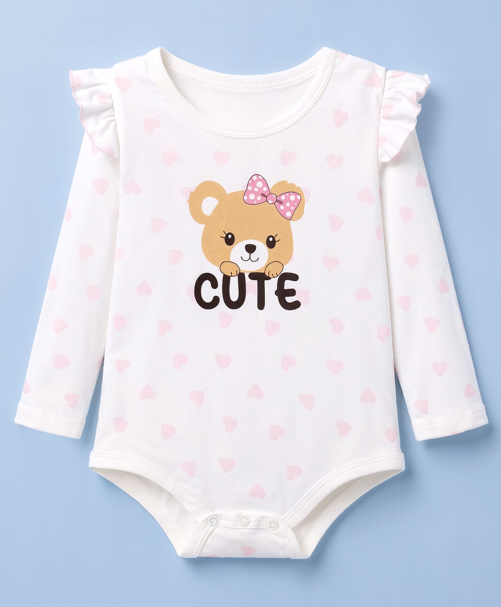 Doodle Poodle 100% Cotton Knit Full Sleeves Hearts & Bear Printed Onesie - White-picture-36