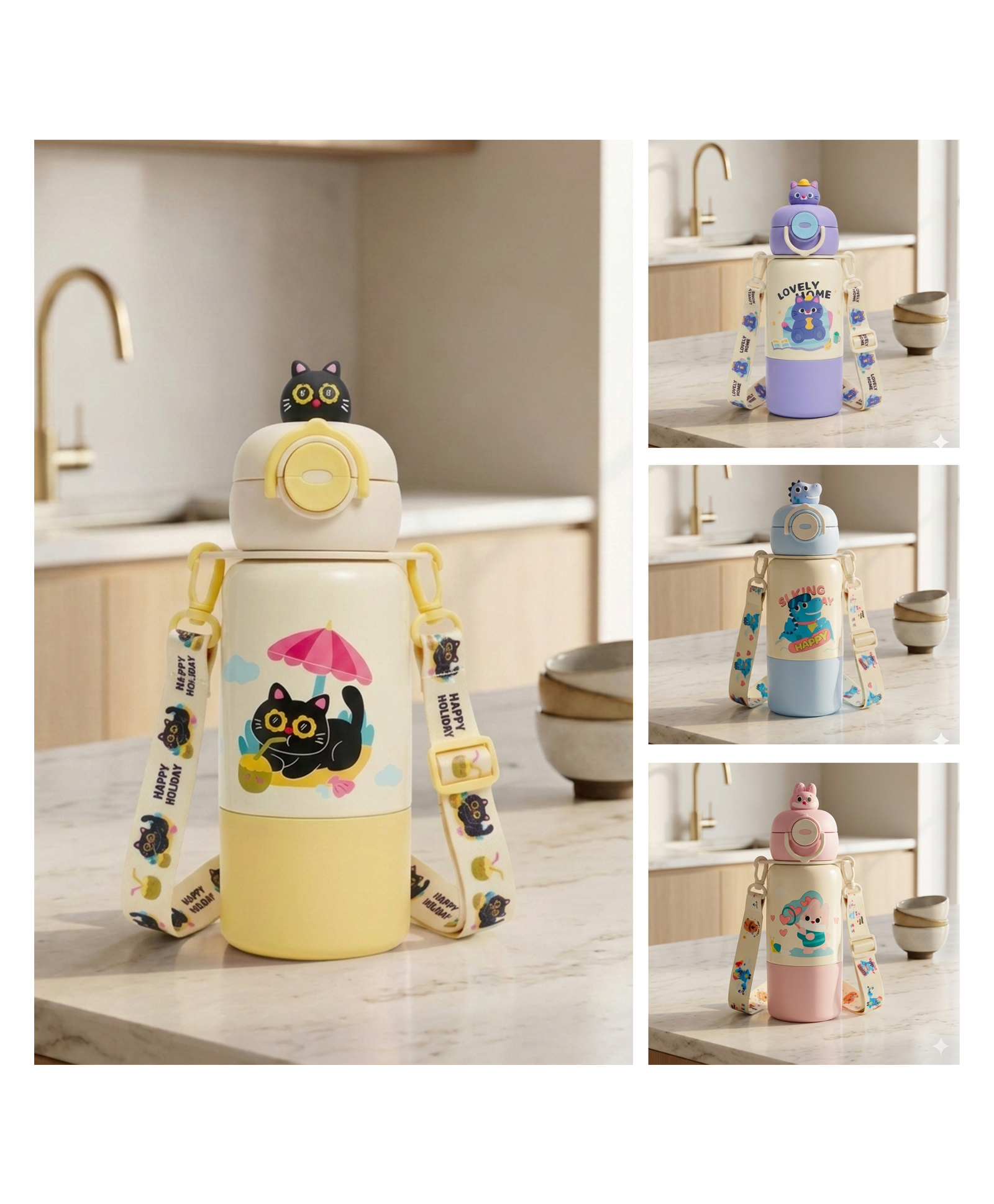 VParents Stainless Steel Insulated Double wall Printed Sipper Water Bottle with Strap mix colour - 480 ml-picture-16