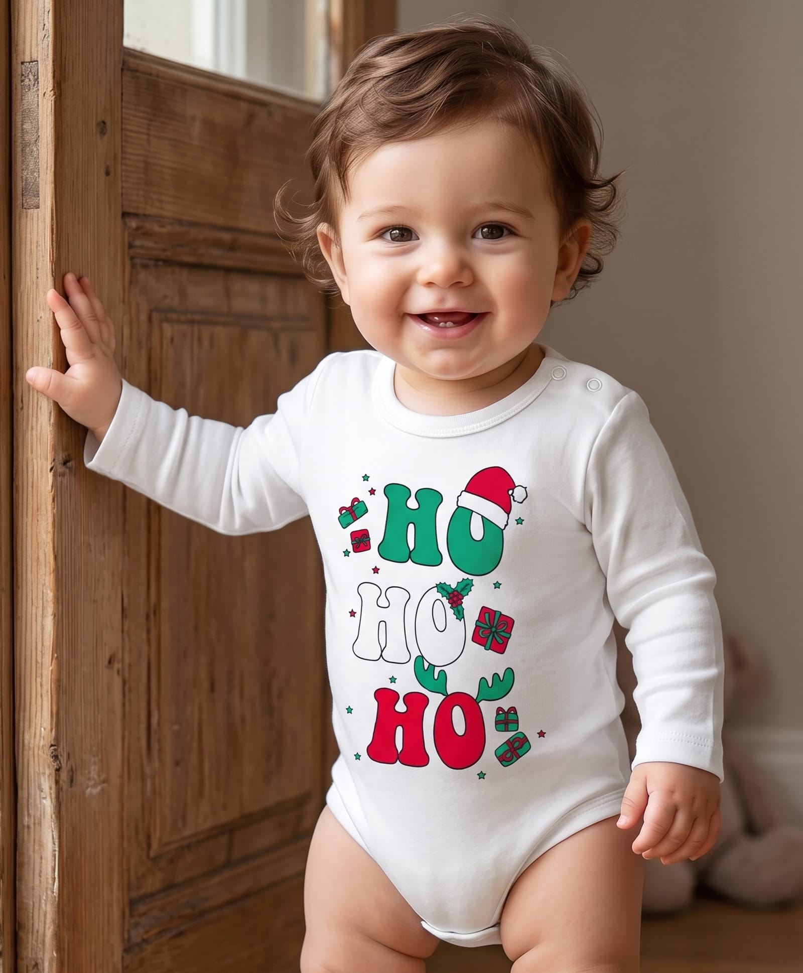Doodle Poodle 100% Cotton Knit Full Sleeves Christmas Printed Onesie - White-picture-23