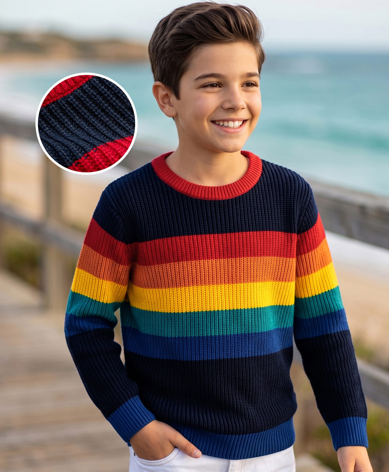 Pine Kids Knit Full Sleeves Striped Pullover Sweater - Navy Blue-picture-23