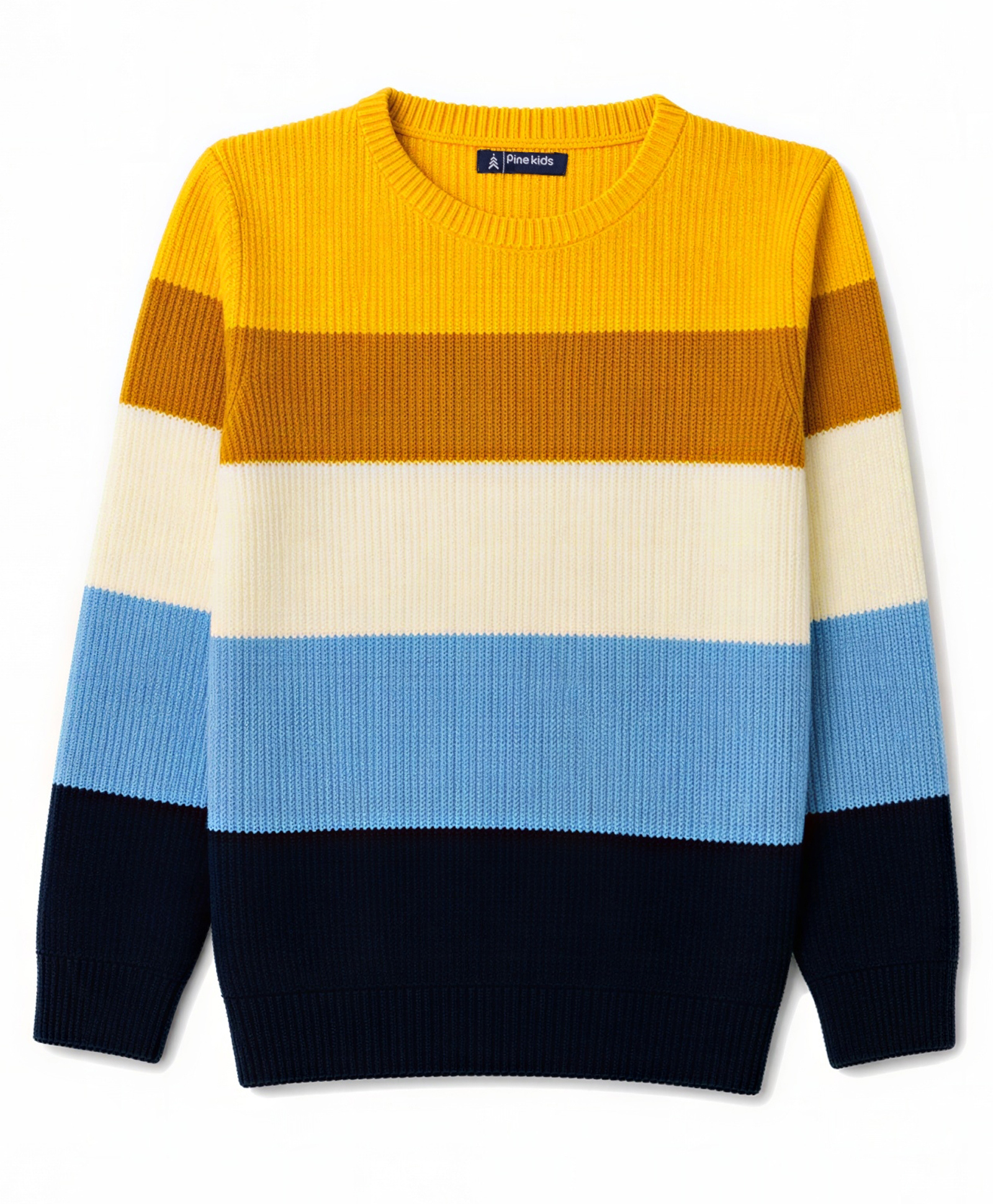 Pine Kids Knit Full Sleeves Colour Block Pullover - Yellow & Navy-picture-23