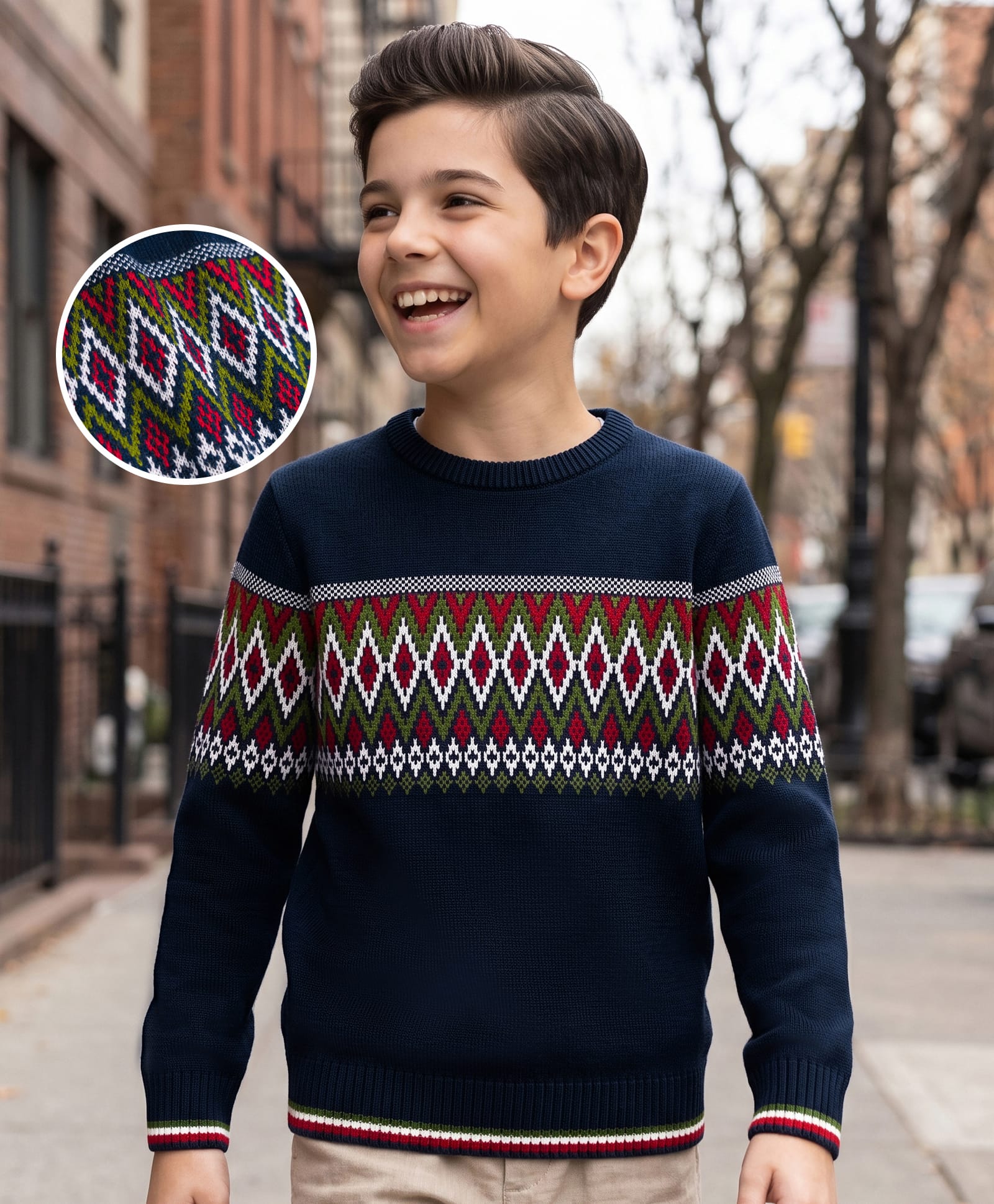 Pine Kids Knit Full Sleeves Pullover Sweater With Embroidery - Navy Blue-picture-27