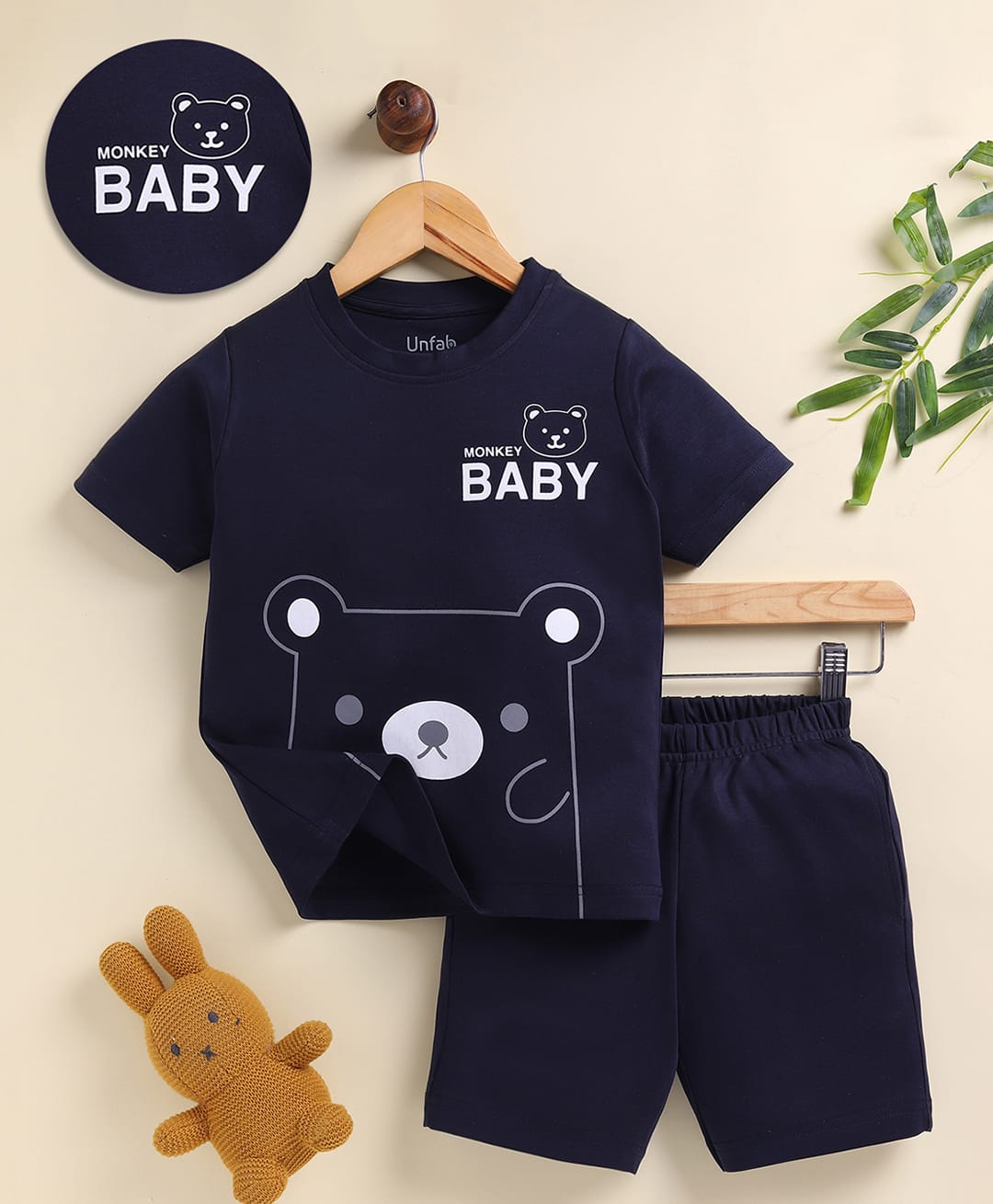 Unfab Cotton Knit Half Sleeves Koala Printed Tee & Shorts Set - Navy Blue-picture-23