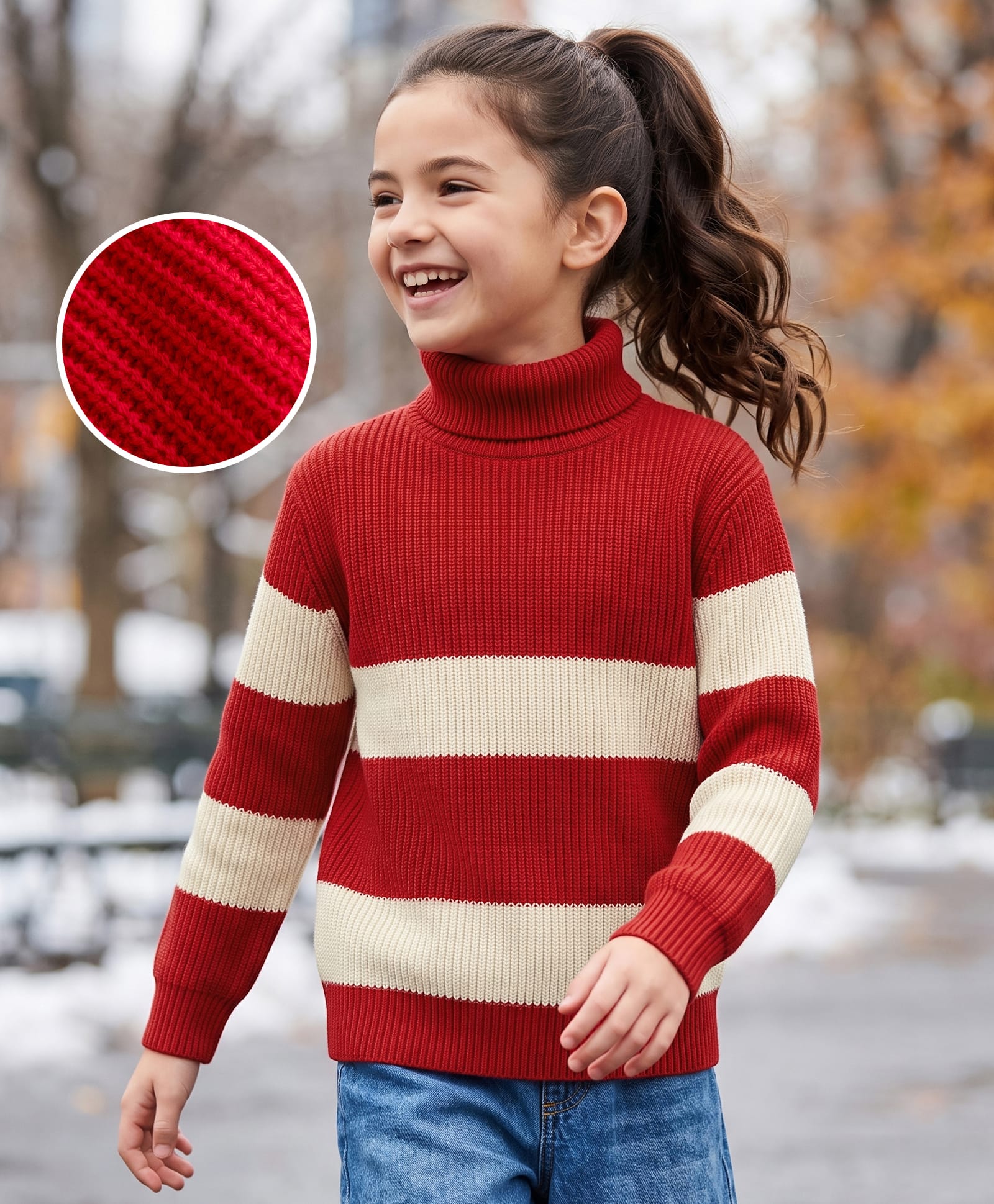 Pine Kids Knit Full Sleeves Striped Pullover Sweater - Red-picture-25