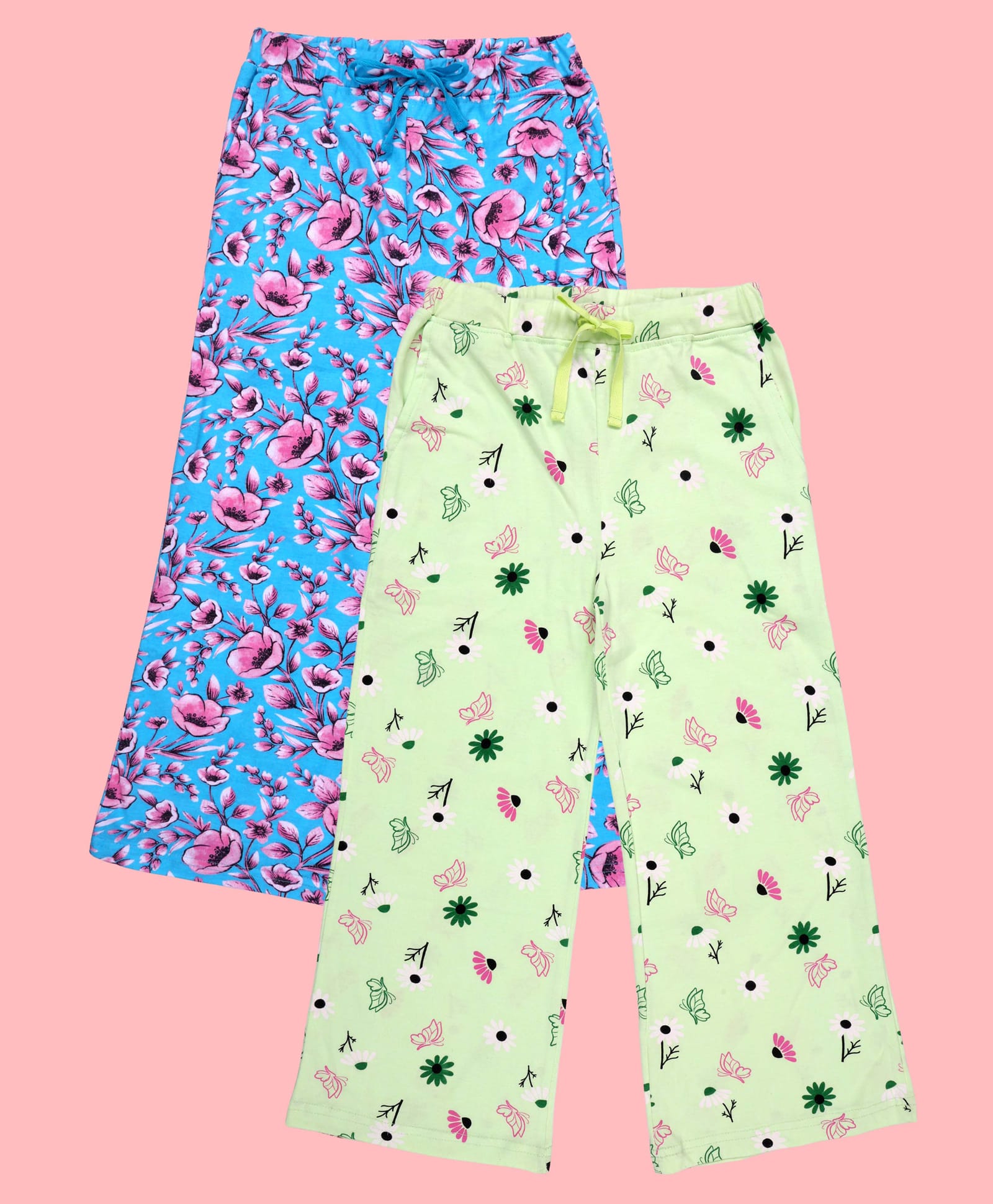 Kiddopanti Cotton Knit Pack Of 2 Floral & Butterfly Printed Pajamas - Mint Lime & Aqua Blue-picture-12