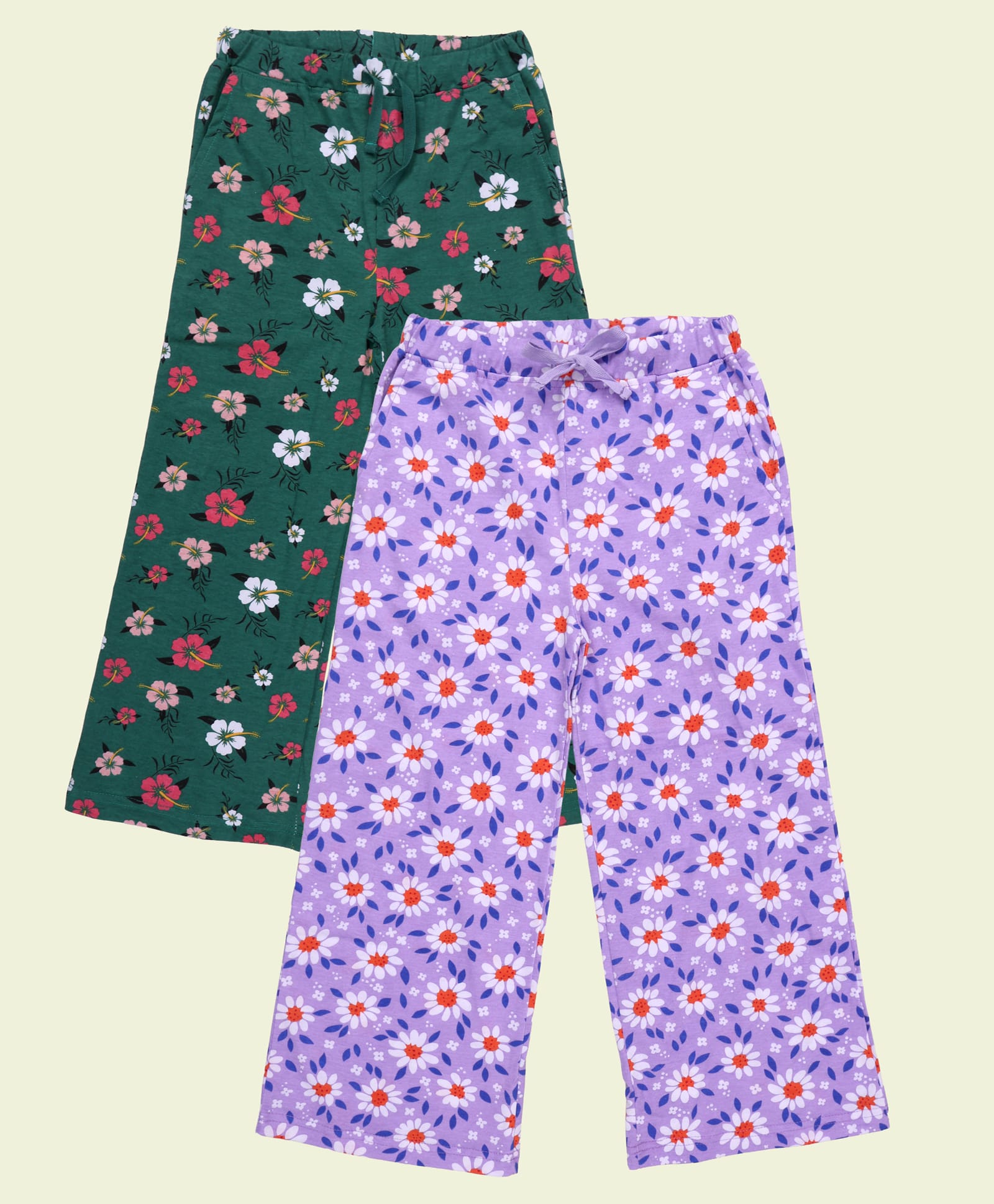 Kiddopanti Cotton Knit Pack Of 2 Floral Printed Pajamas - Lavender & Forest Green-picture-28