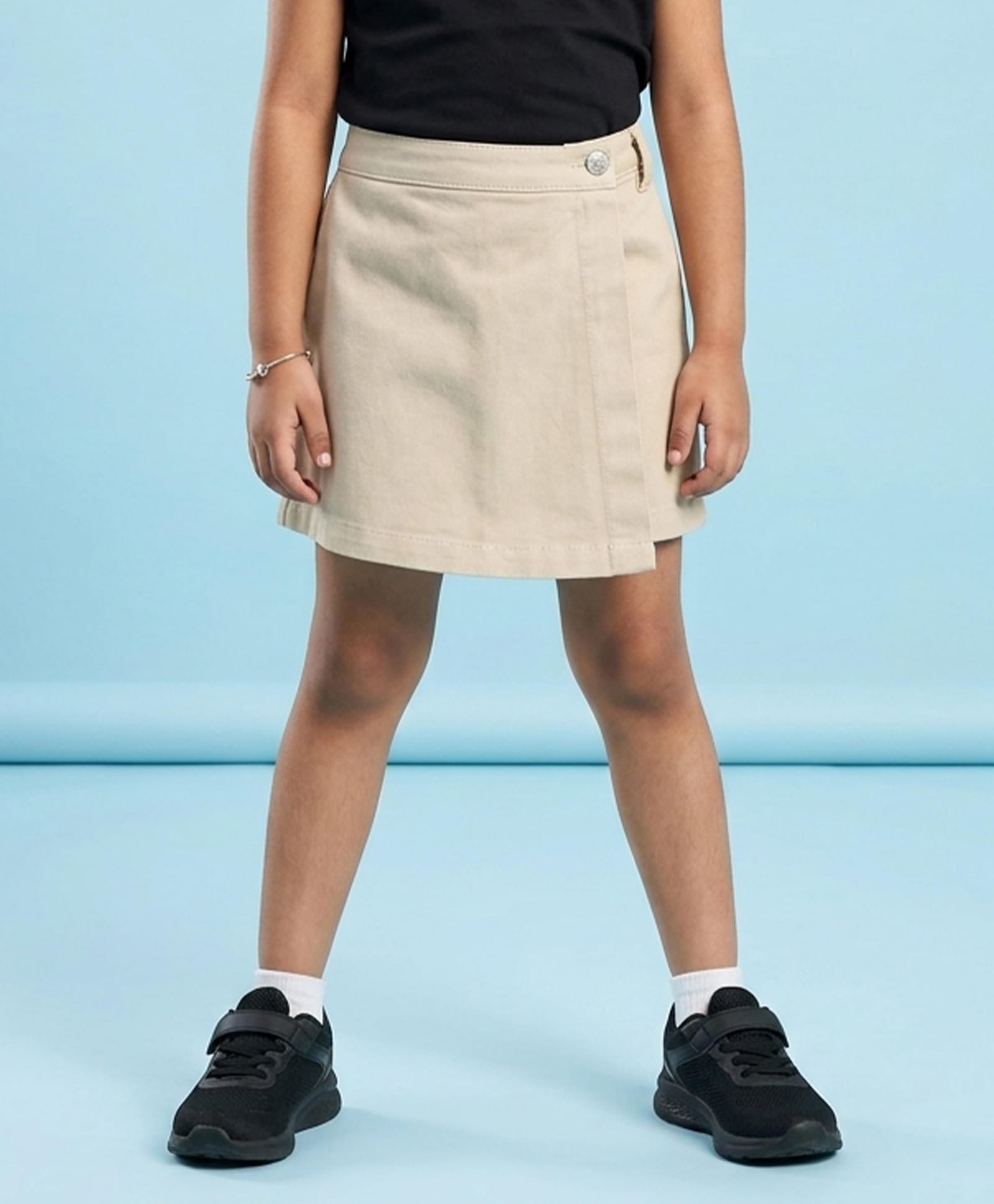 Kiddopanti Cotton Woven Solid Skort - Beige-picture-34