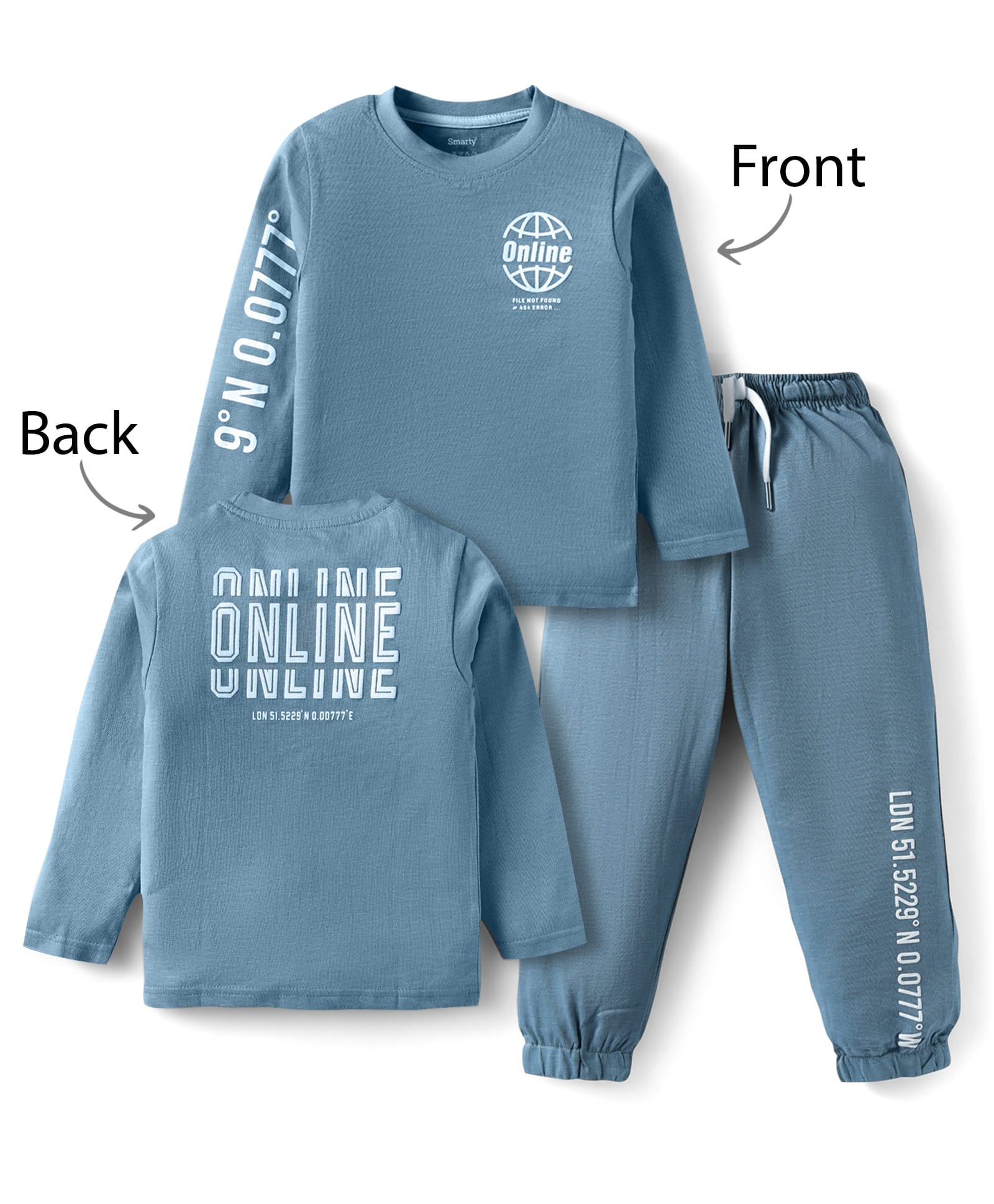 Smarty Boys Sinker Knit Full Sleeves T-Shirt & Pyjama Night Suit Text Print - Blue-picture-33