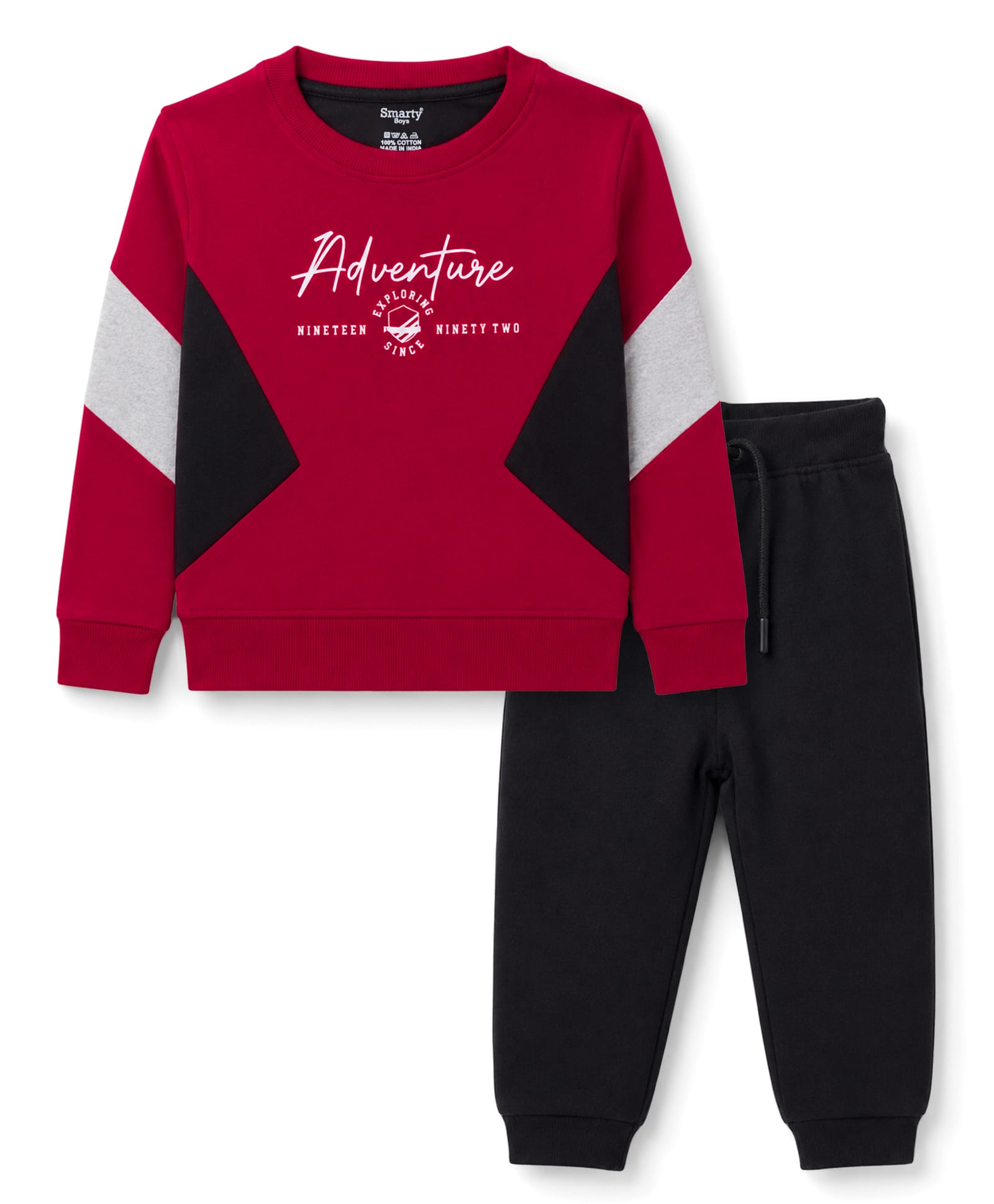 Smarty Boys 100% Cotton Knit Full Sleeves Text Printed Cut N Sew T-Shirt & Pant Set - Maroon-picture-22
