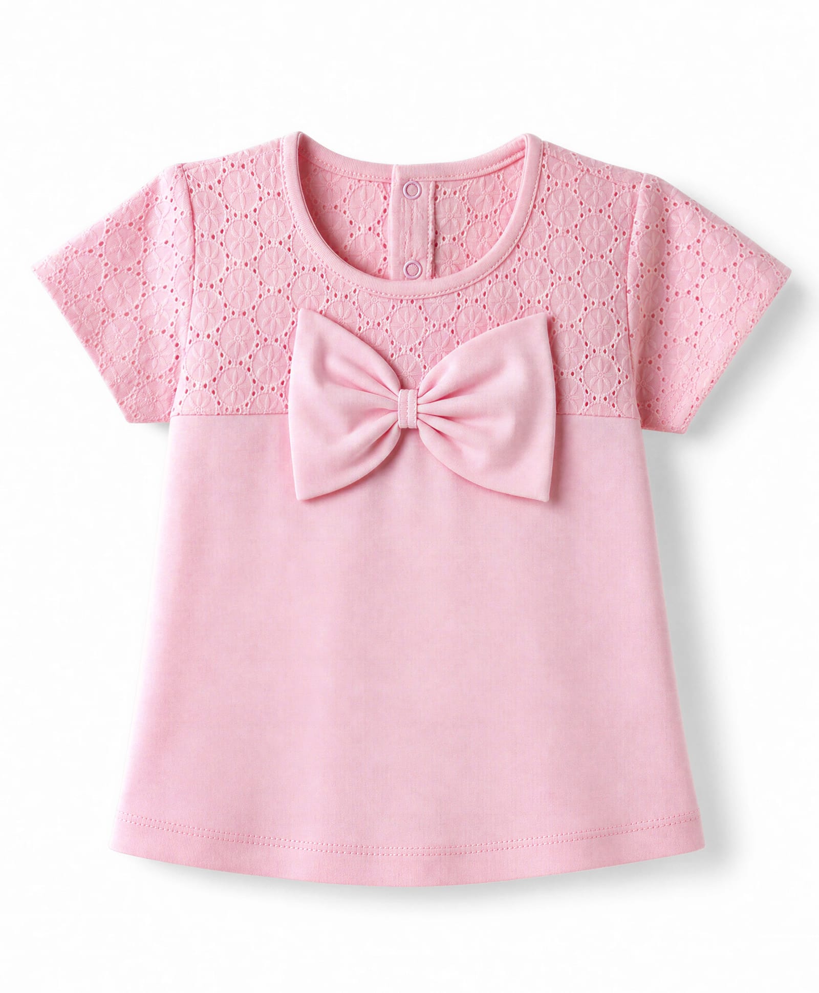 Babyhug Cotton Woven Half Sleeves Top with Schiffli & Bow Detailing - Pink-image-37