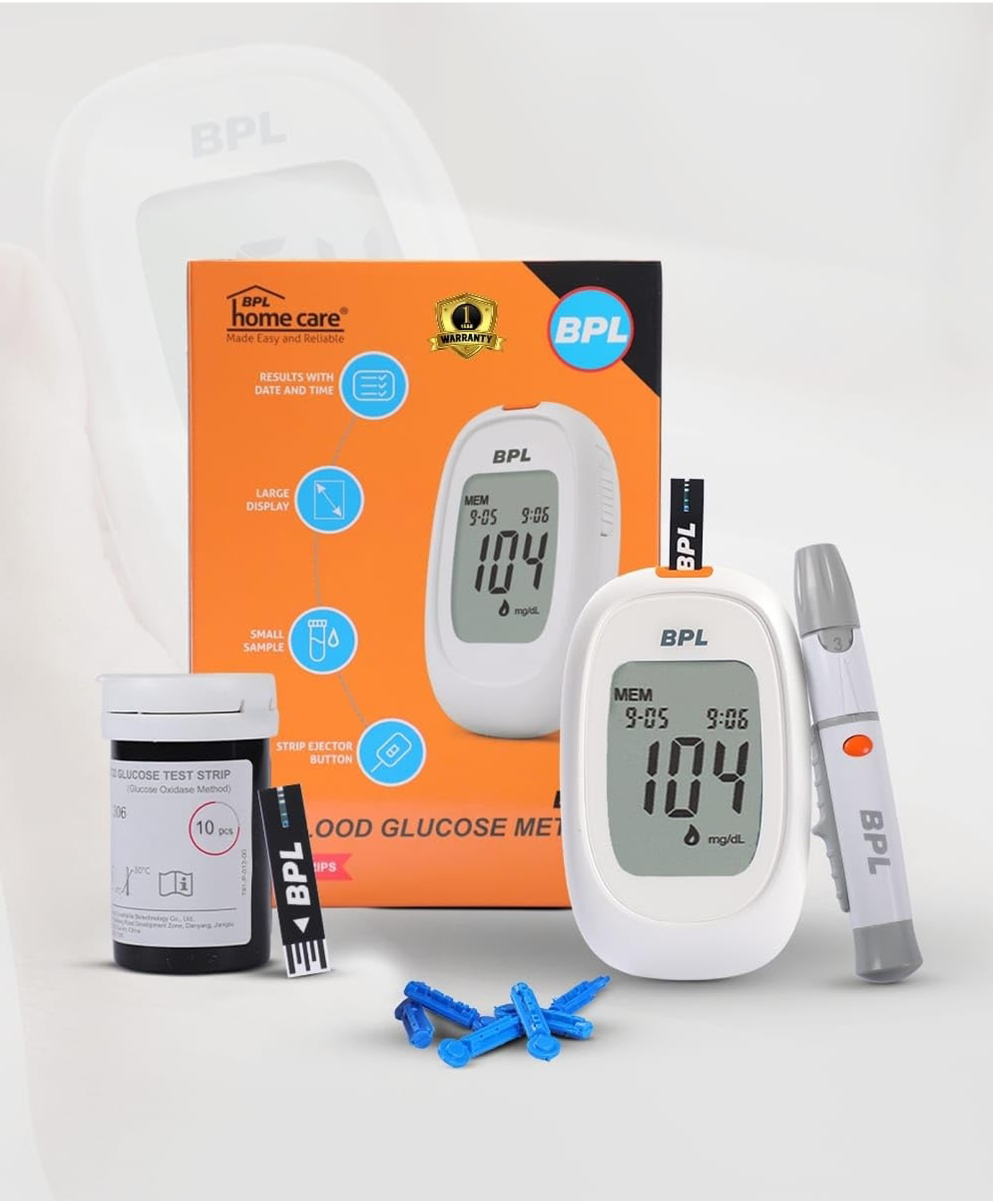 BPL Medical Technologies Gluco Monitoring Device Kit for Instant Accurate Blood Sugar Test at Home|Glucometer Machine, 10 Lancets, Lancing Devices & Vial of 10 Diabetes Test Strips-image-22