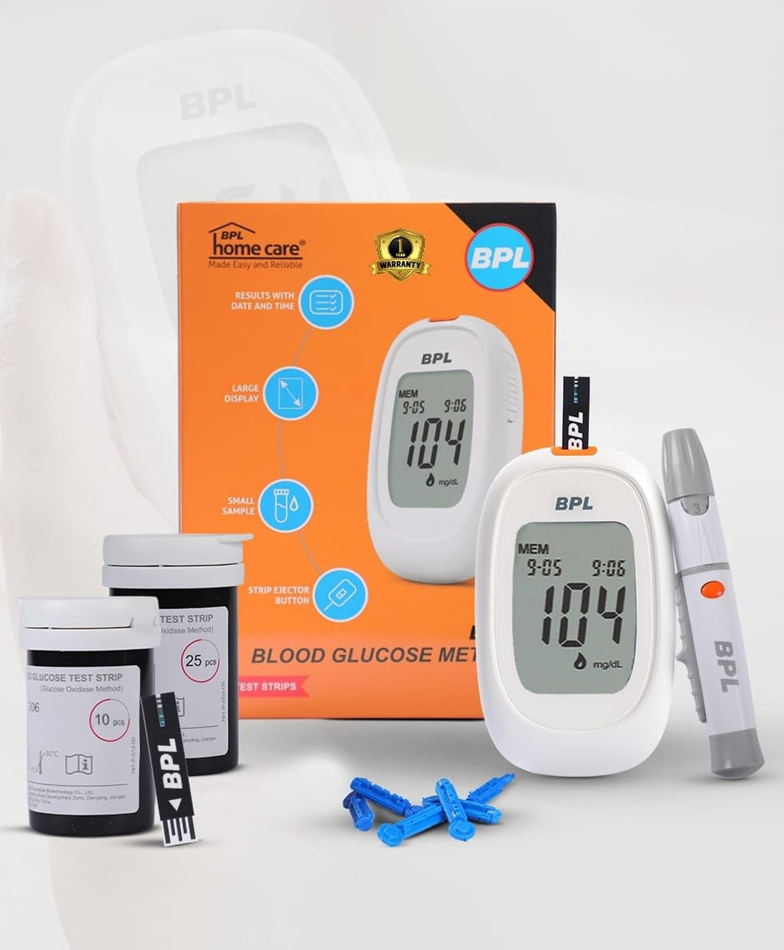 BPL Medical Technologies Gluco Monitoring Device Kit for Instant Accurate Blood Sugar Test at Home|Glucometer Machine, 10 Lancets, Lancing Devices & Vial of 35 (10+25) Diabetes Test Strips Combo-image-24