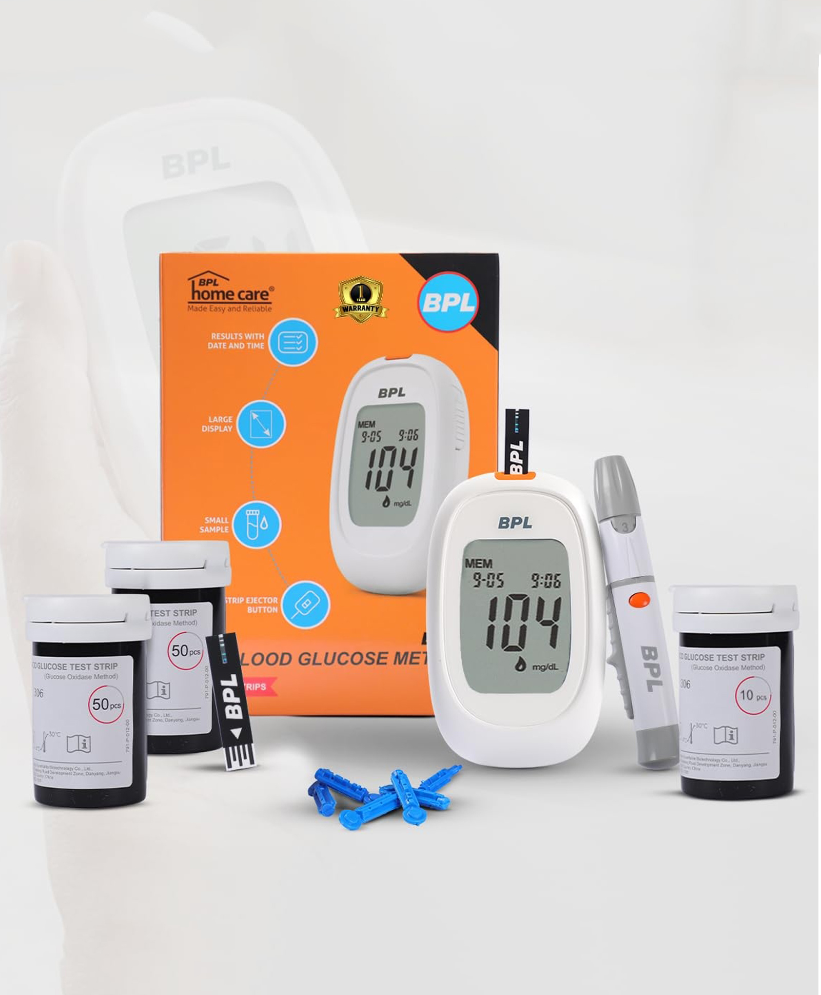 BPL Medical Technologies Gluco Monitoring Device Kit for Instant Accurate Blood Sugar Test at Home|Glucometer Machine, 10 Lancets, Lancing Devices & Vial of 110 (10+100) Diabetes Test Strips Combo-image-23