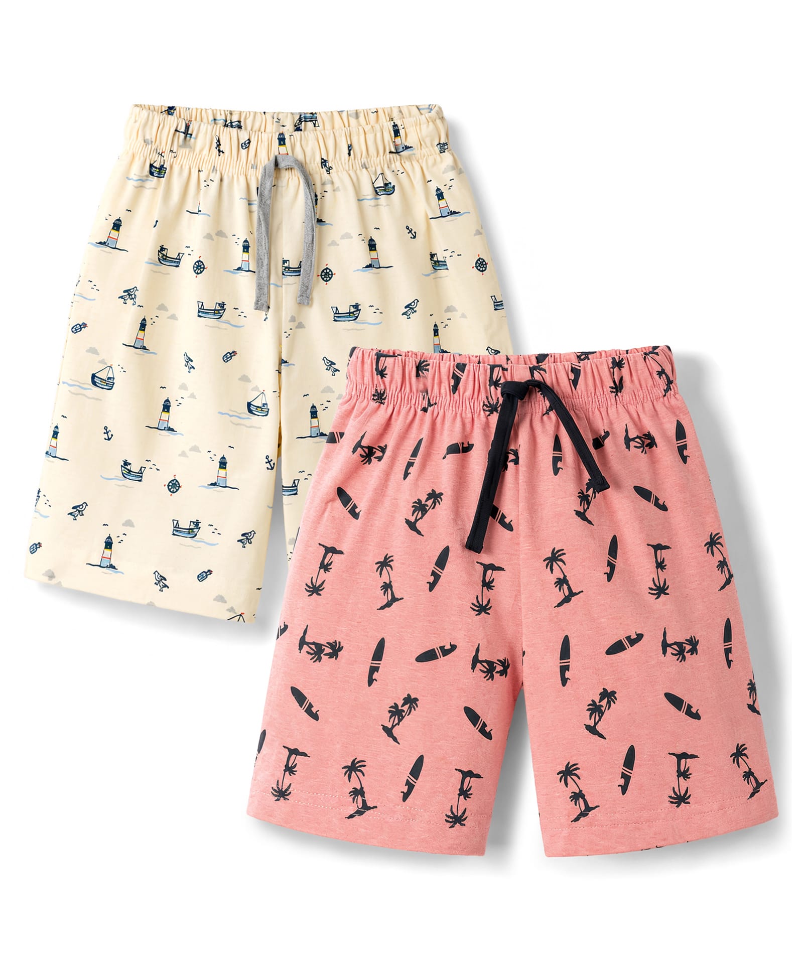 Teddy Sinker Knit Knee Length Nautical & Beach Theme Printed Shorts Pack Of 2 - Beige & Orange-picture-19