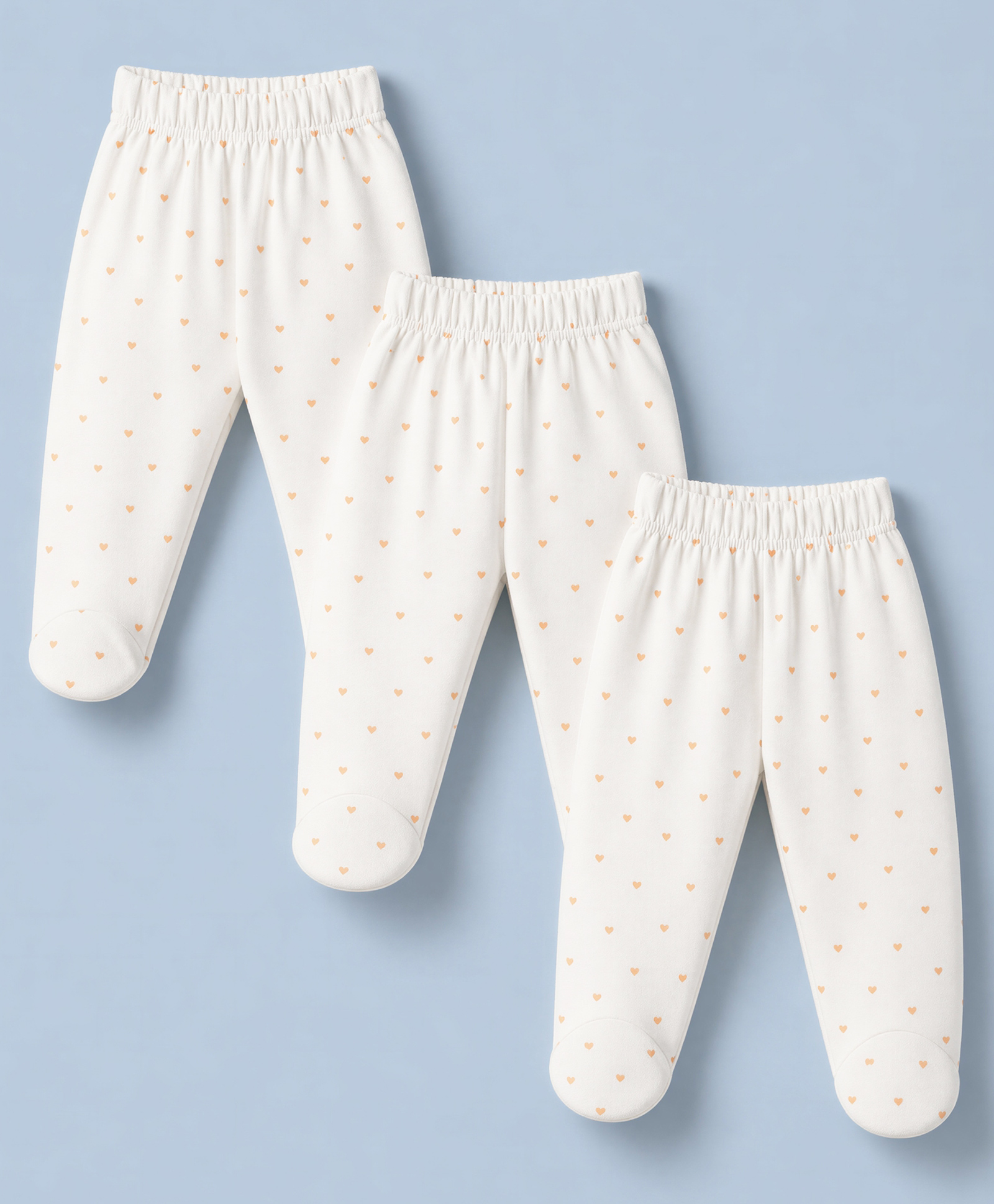 Doodle Poodle Interlock Cotton Knit Full Length Heart Printed Bootie Leggings Pack of 3- White-image-37