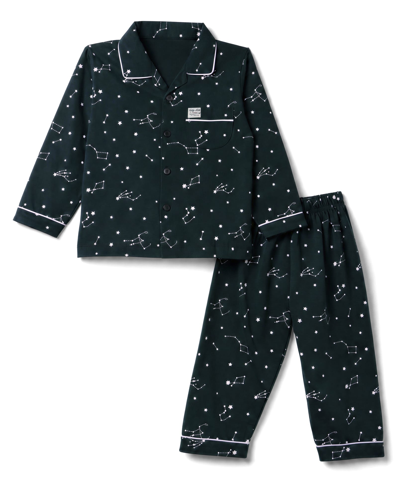 Teddy Sinker Knit Full Sleeves Shirt & Pyjama Co-ords Night Suit With Star Print - Dark Green-picture-18