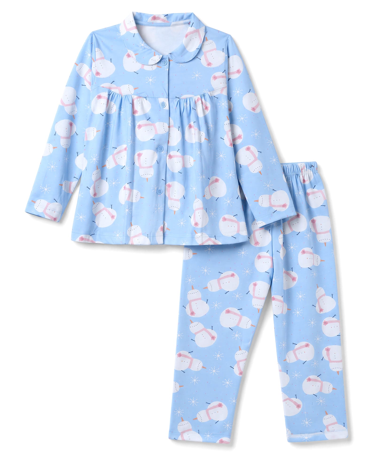 Teddy Sinker Knit Full Sleeves Top & Pyjama Co-ords Night Suit With Snow Man Print - Blue-picture-49