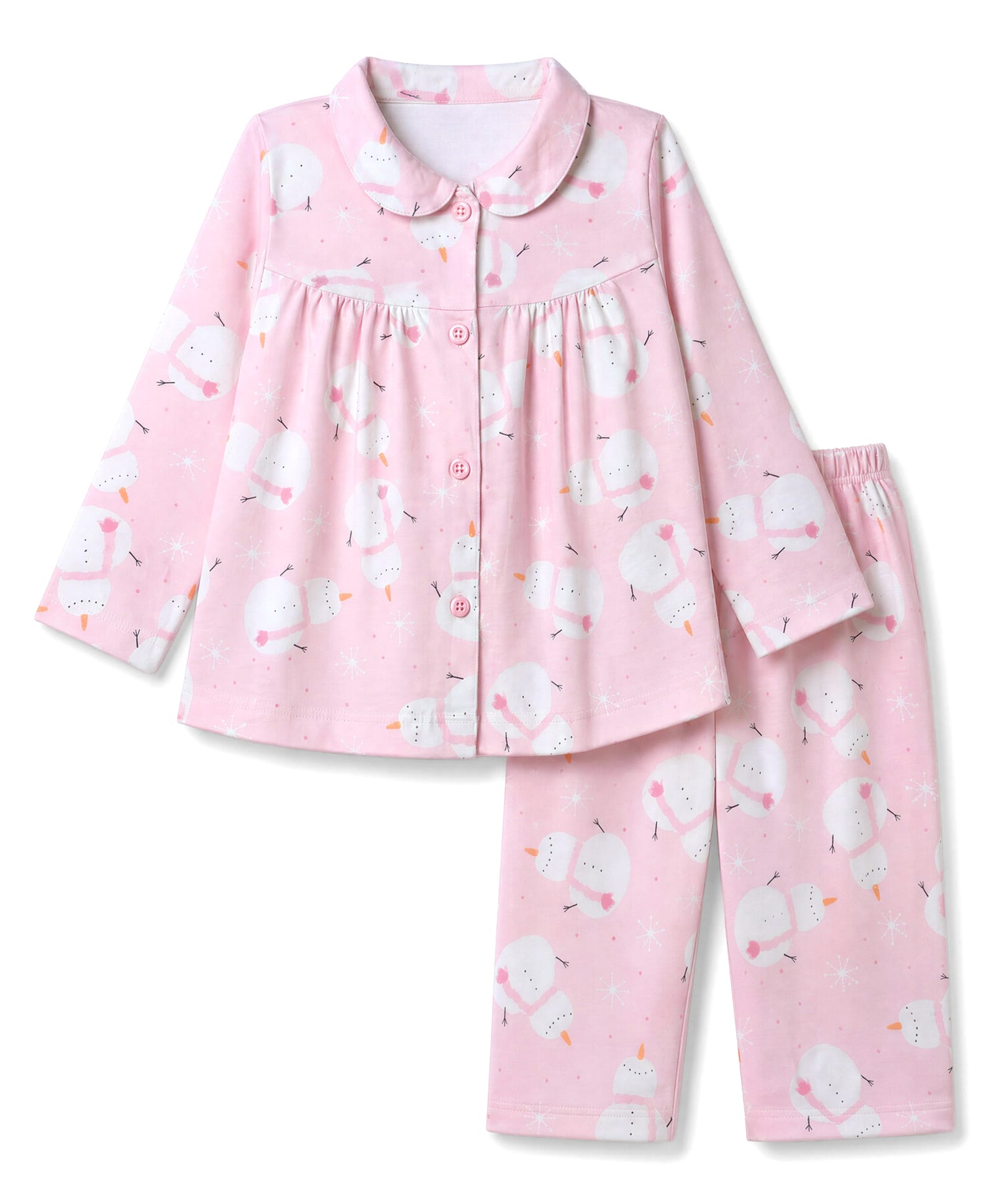 Teddy Sinker Knit Full Sleeves Top & Pyjama Co-ords Night Suit With Snow Man Print - Pink-image-34