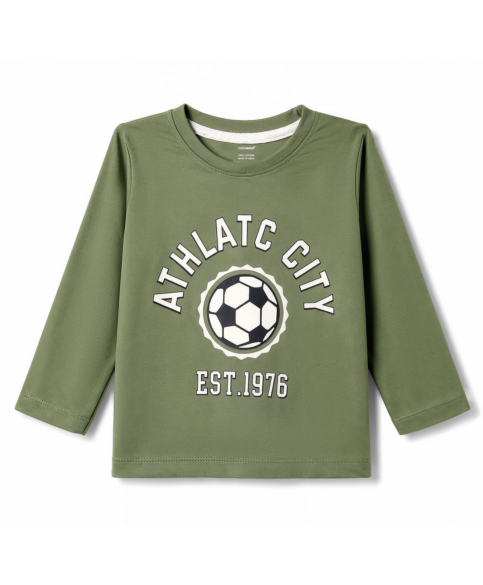 CUCUMBER Cotton Knit Full Sleeves Round Neck T-Shirts Athletic Graphic - Olive Green-image-49