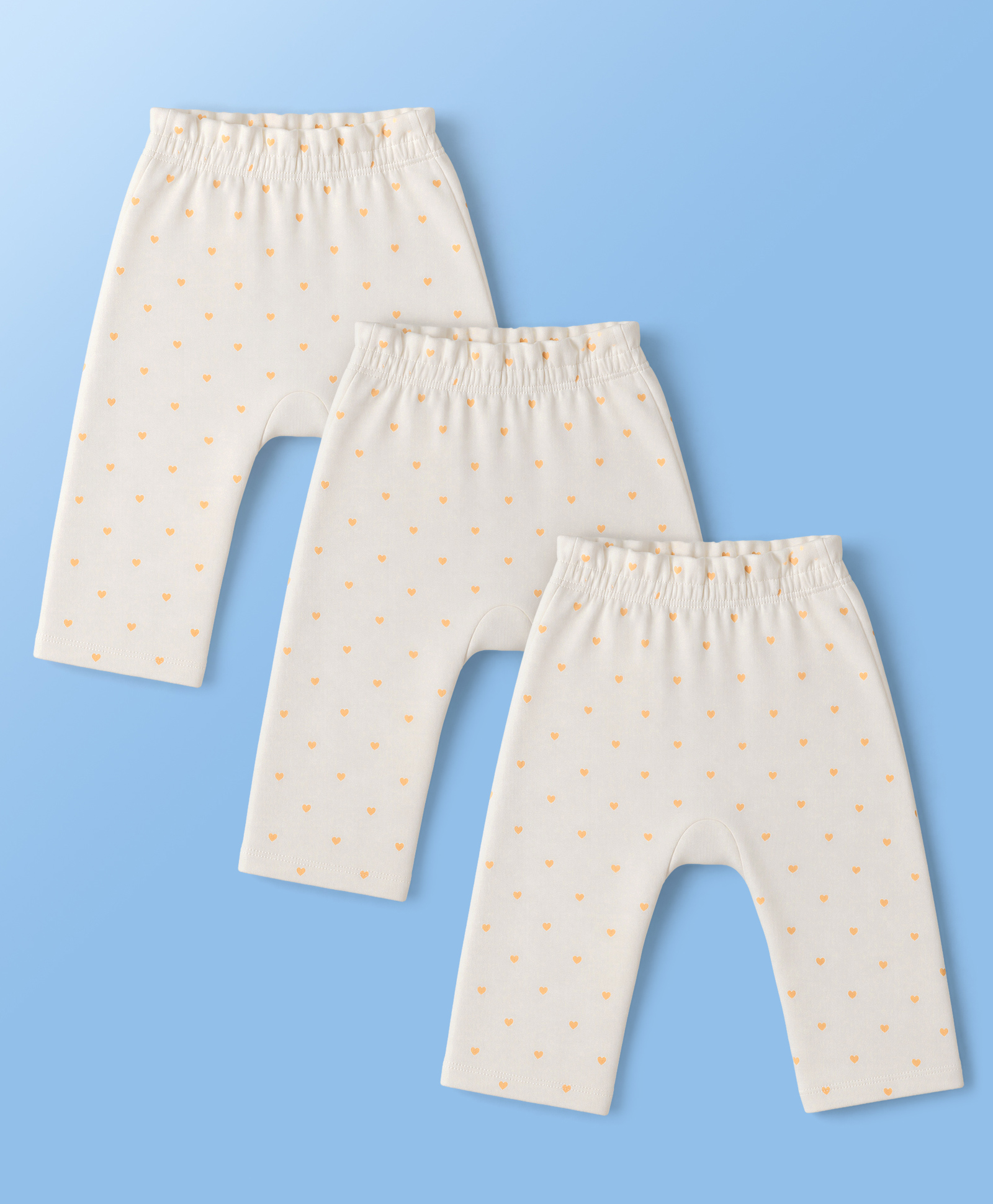 Doodle Poodle 100% Cotton Knit Full Length Hearts Printed Diaper Leggings Pack of 3 - White-picture-40