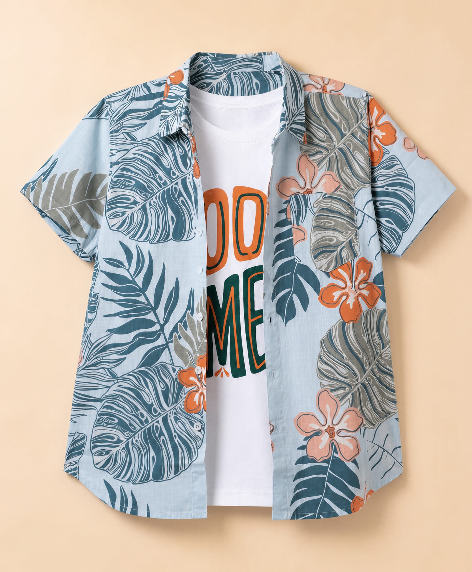 Pine Kids Cotton Woven Twofer Shirt with Tropical & Text Print - Blue-picture-35