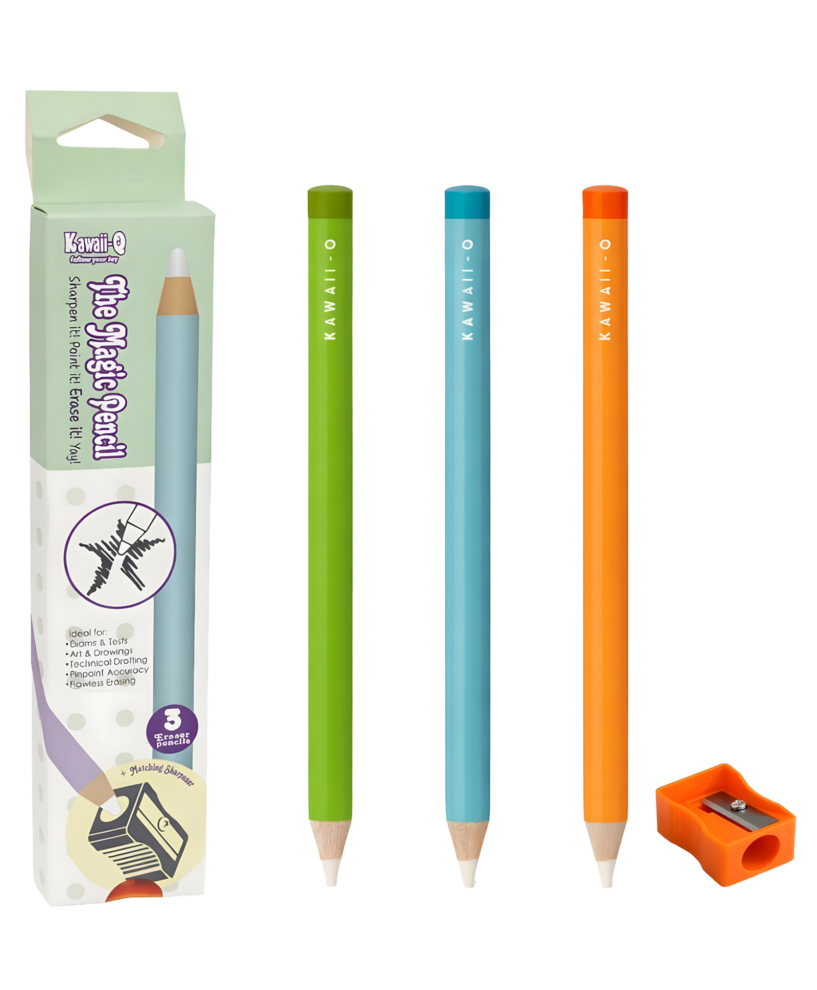 SCHOOLISH Pencil Shape Magic Eraser Set with Sharpener (3 Pcs) Sharpenable Precision Erasers for Kids School Supplies & Return Gifts - COLOR MAY VARY-image-41
